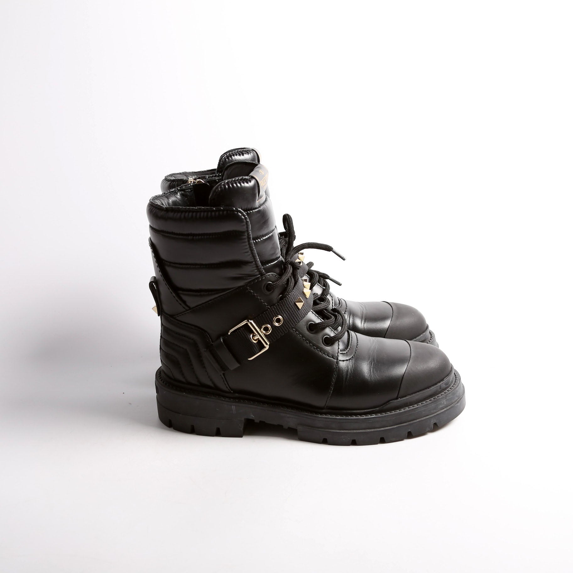 Rockstud Leather/Nylon Combat Boots Size 38 Black
