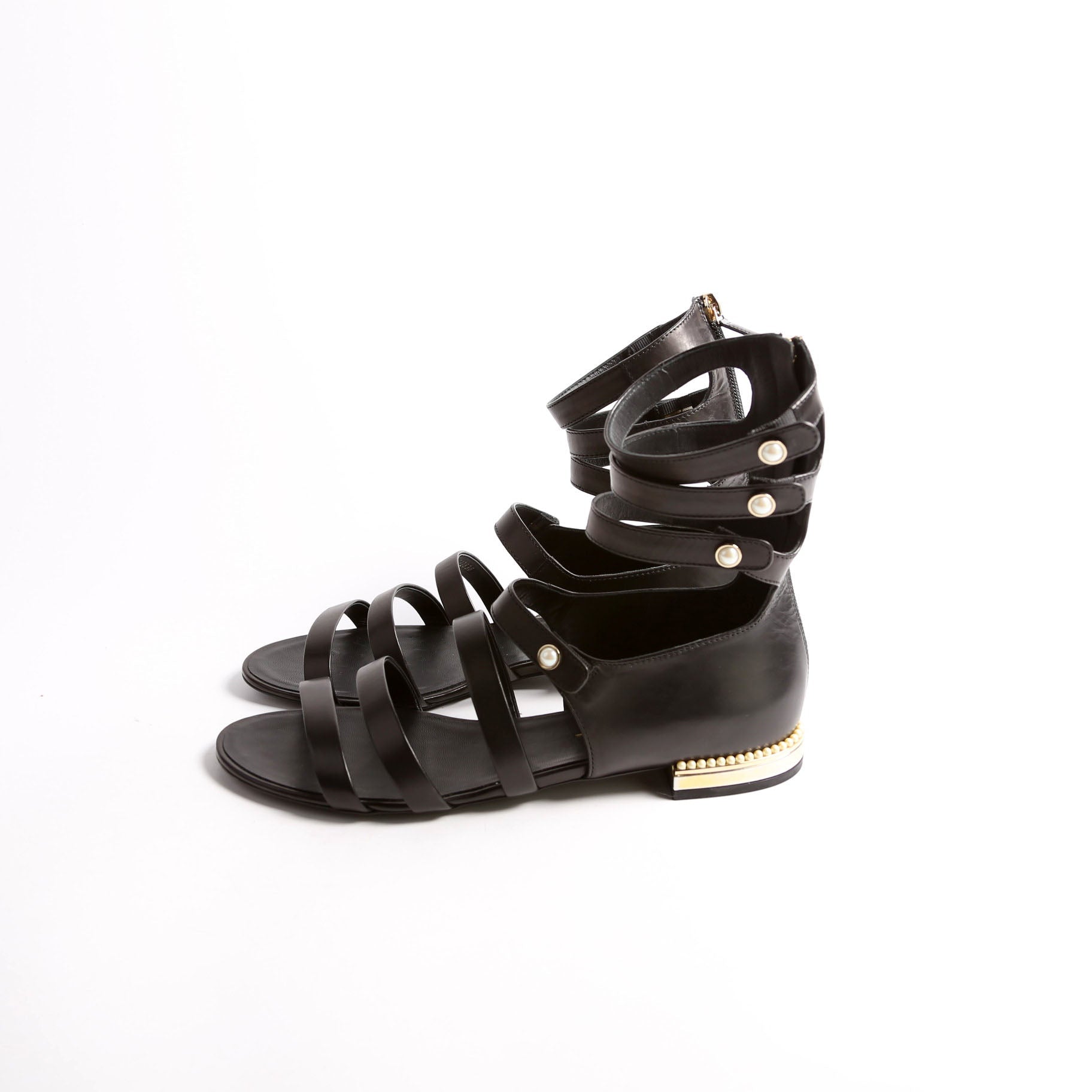 Pearl Gladiator Sandals Size 39.5 Black