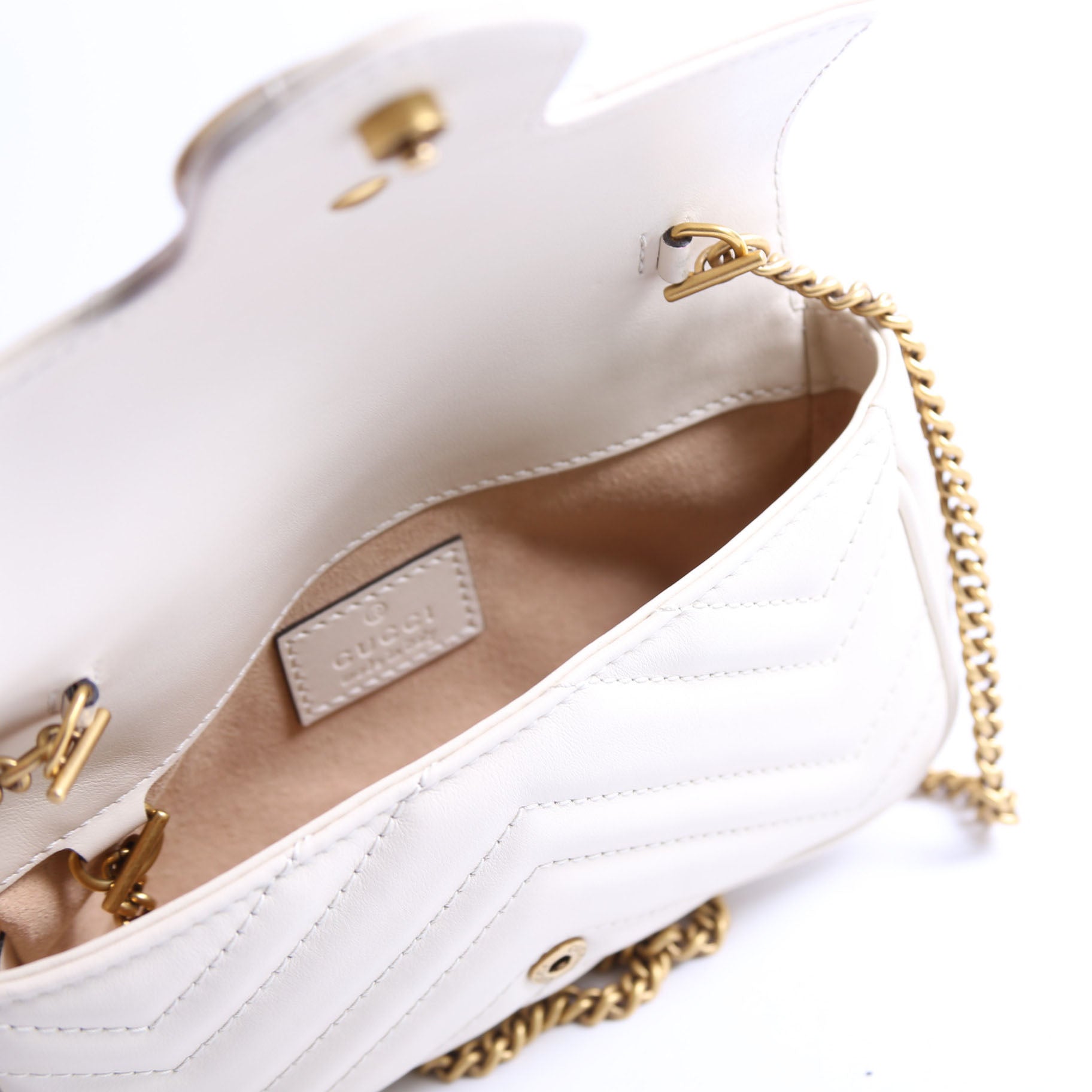 476433 Marmont Leather Super Mini Flap White