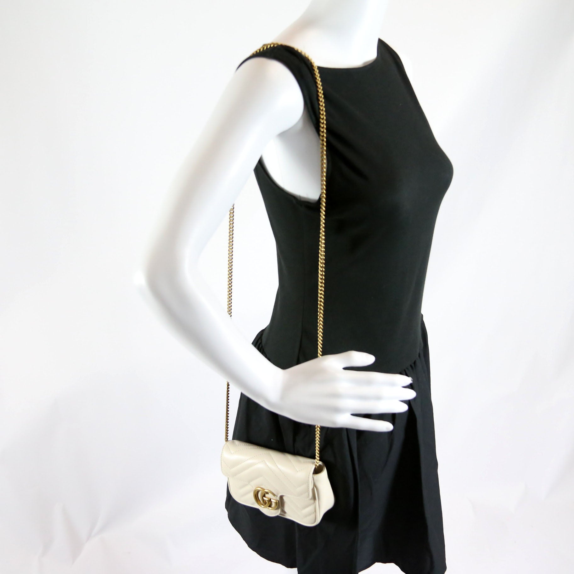 476433 Marmont Leather Super Mini Flap White