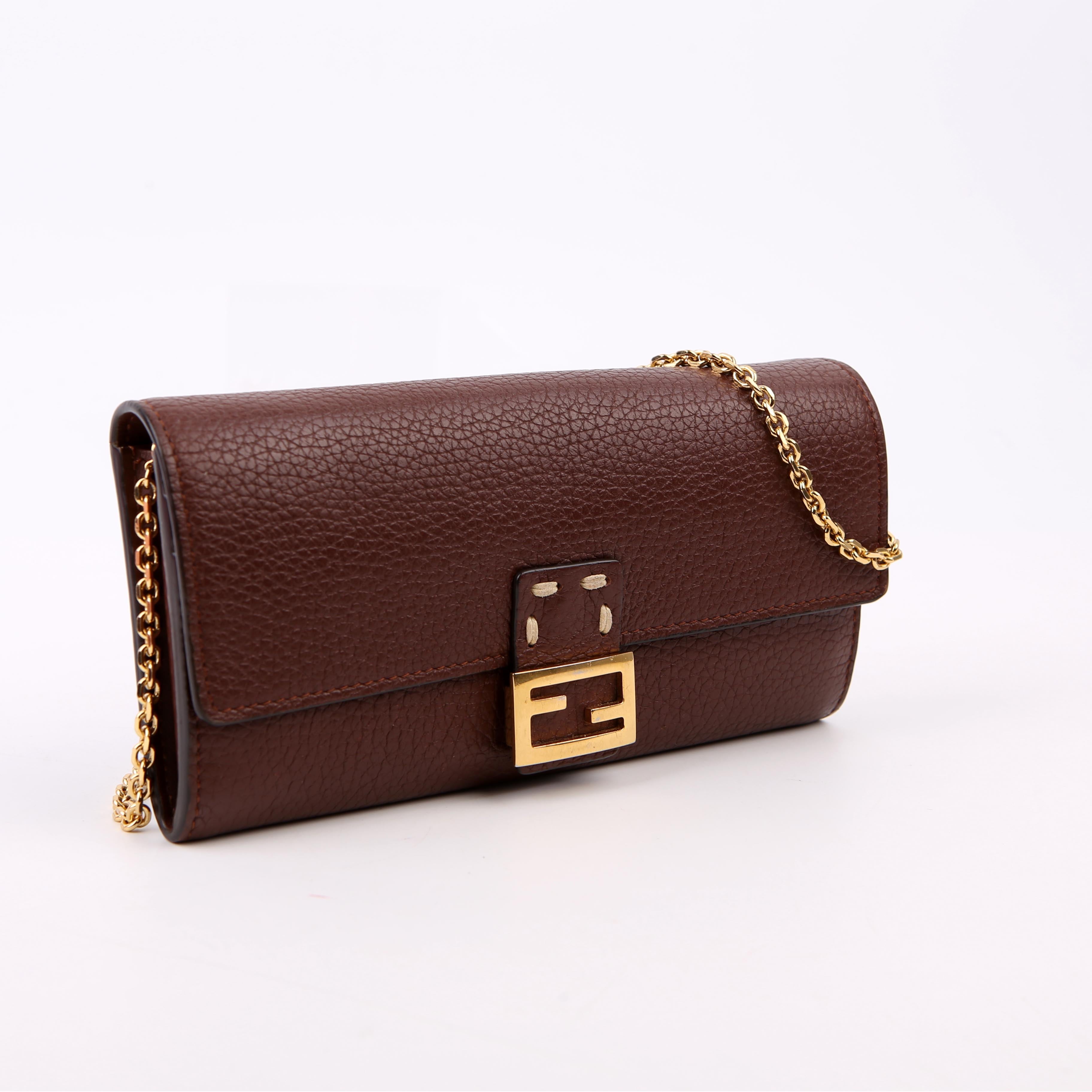 Fendi Selleria Leather Wallet On Chain Burgundy
