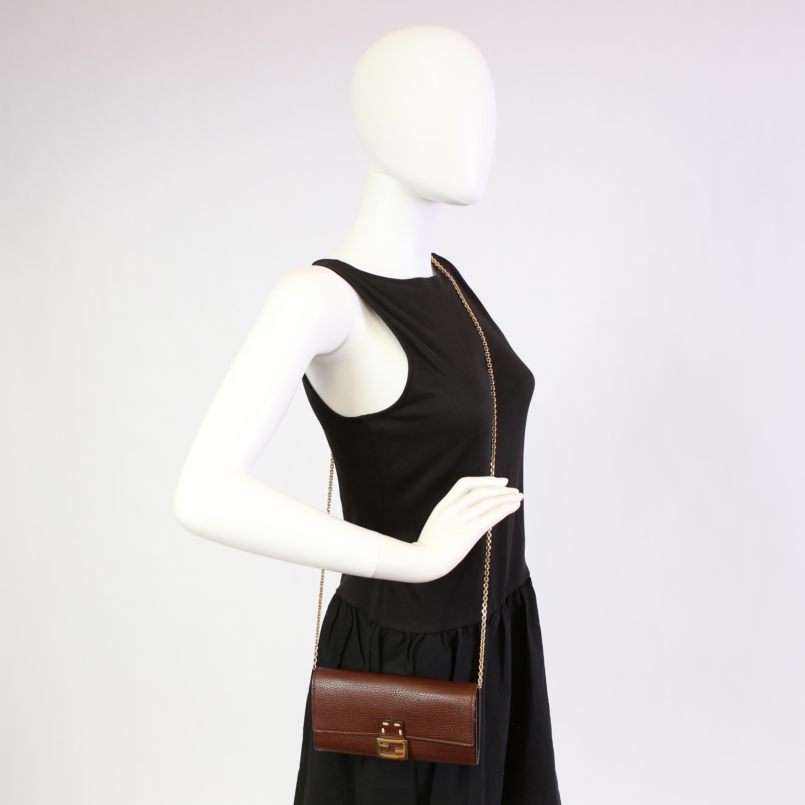 Fendi Selleria Leather Wallet On Chain Burgundy
