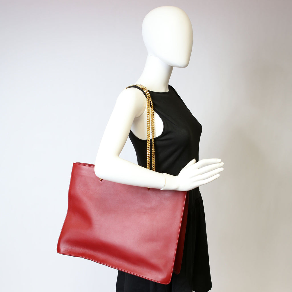 SAINT LAURENT Siena East/West Shopping Tote Calfskin Red