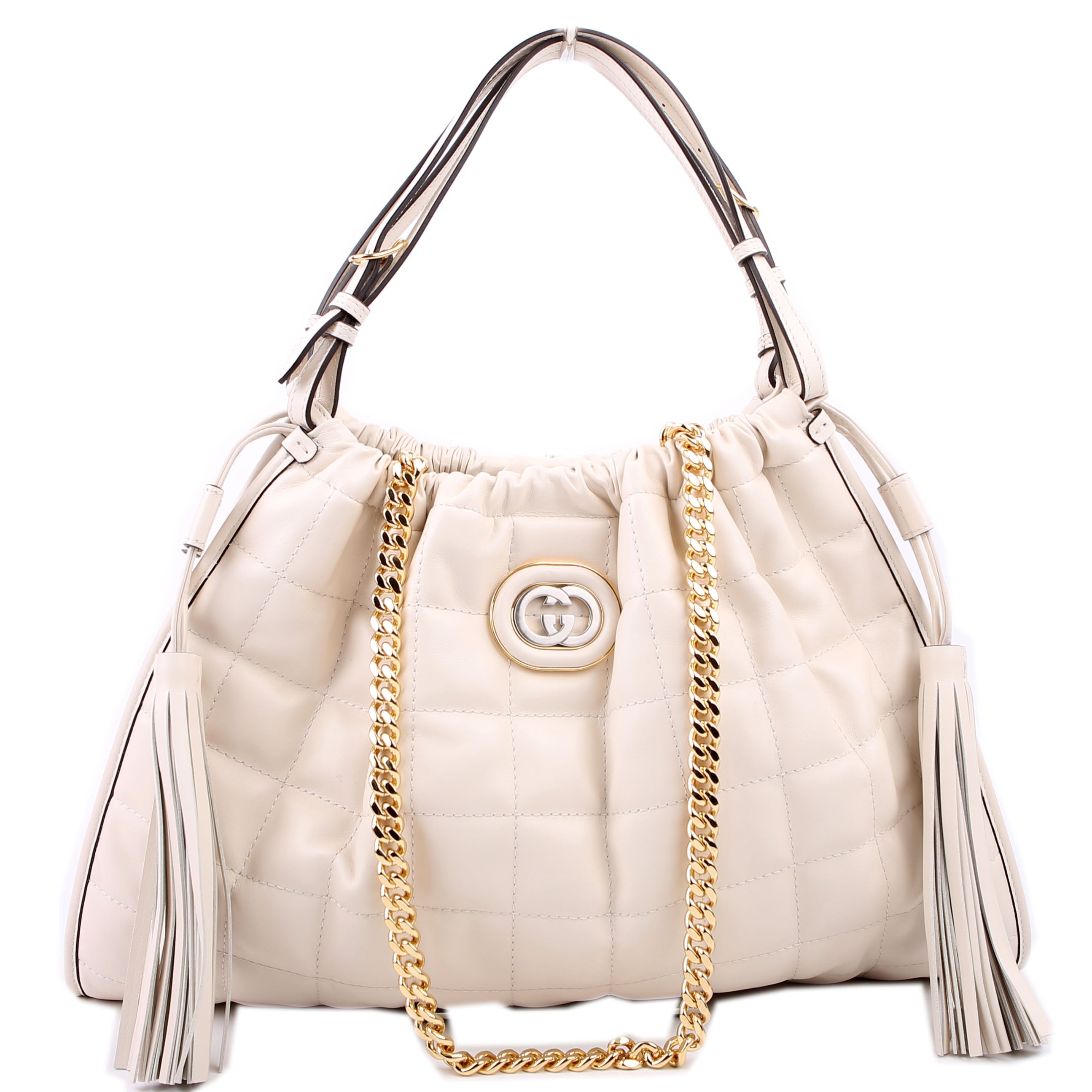 Gucci 746210 Deco Quilted Leather Shoulder White