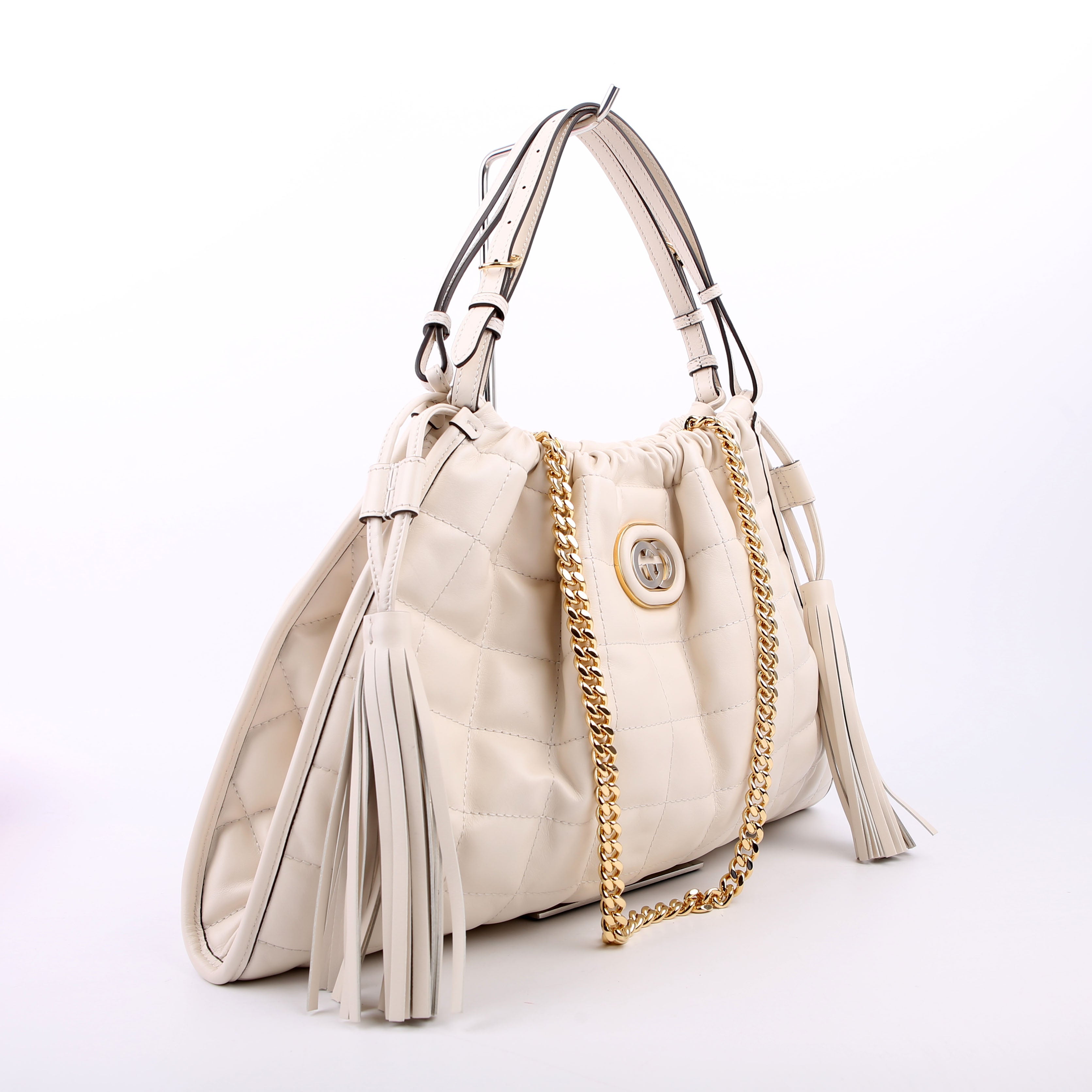 Gucci 746210 Deco Quilted Leather Shoulder White