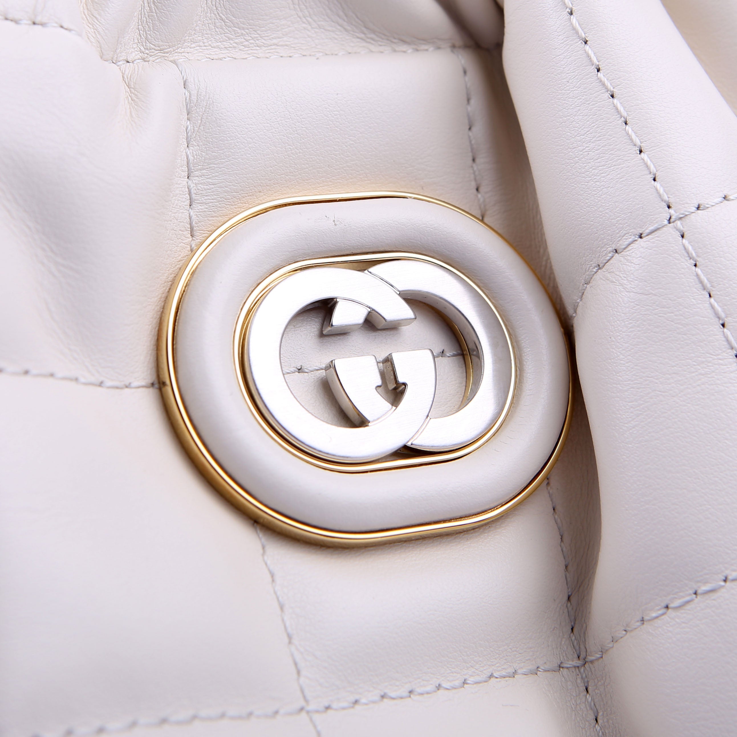 Gucci 746210 Deco Quilted Leather Shoulder White