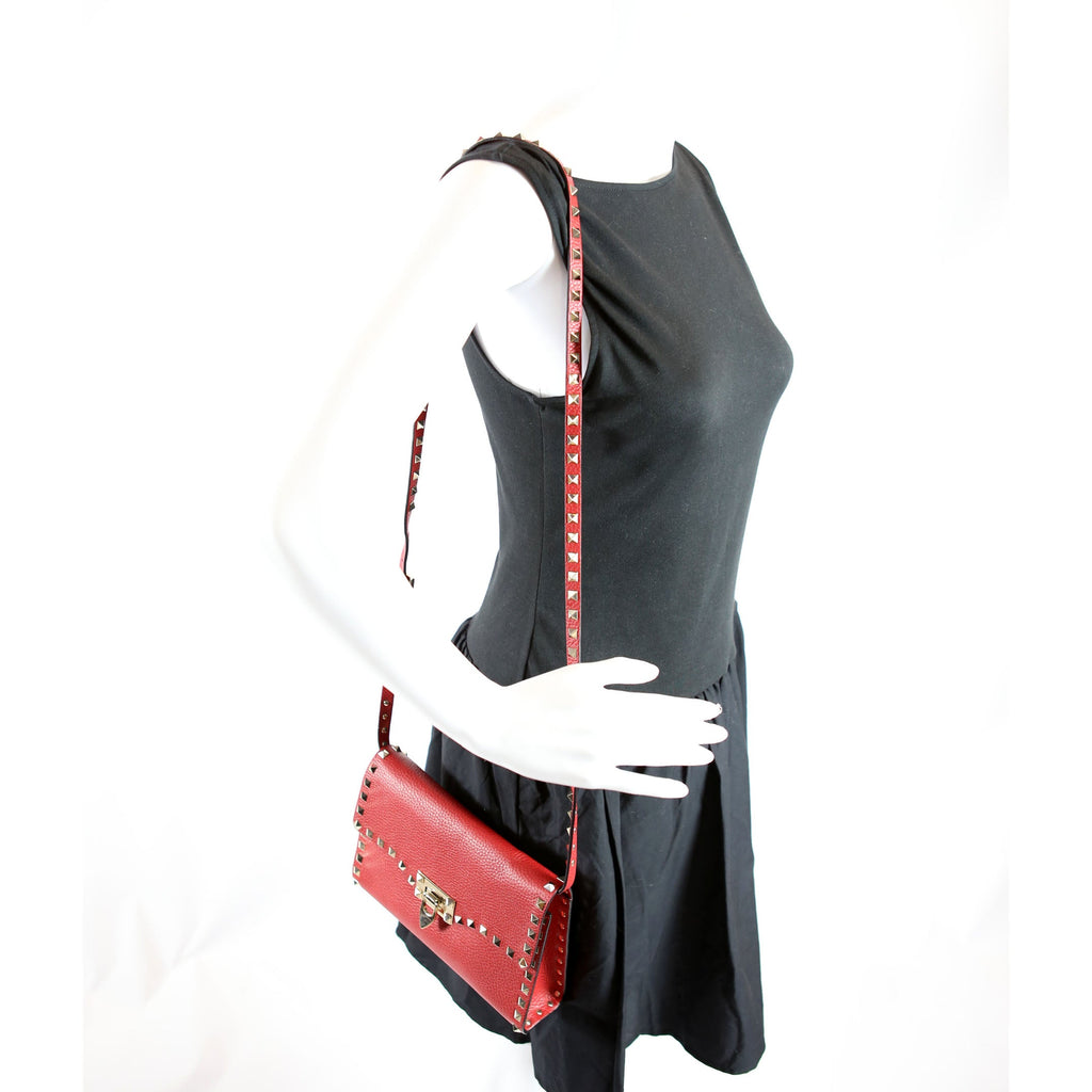 Rockstud Small Flip Lock Crossbody Red