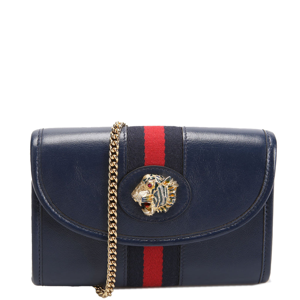 Gucci 573797 Rajah Web Mini Bag Leather Navy