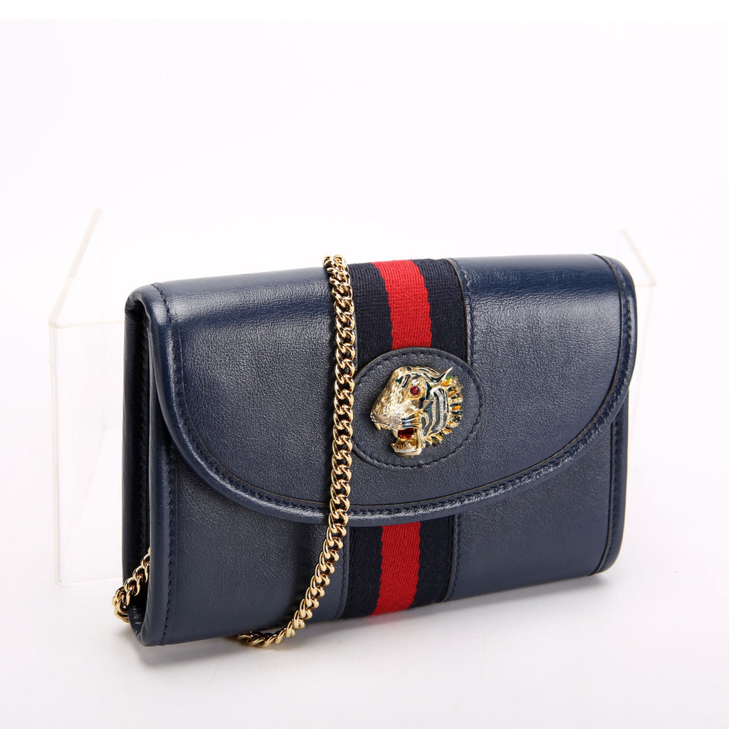Gucci 573797 Rajah Web Mini Bag Leather Navy