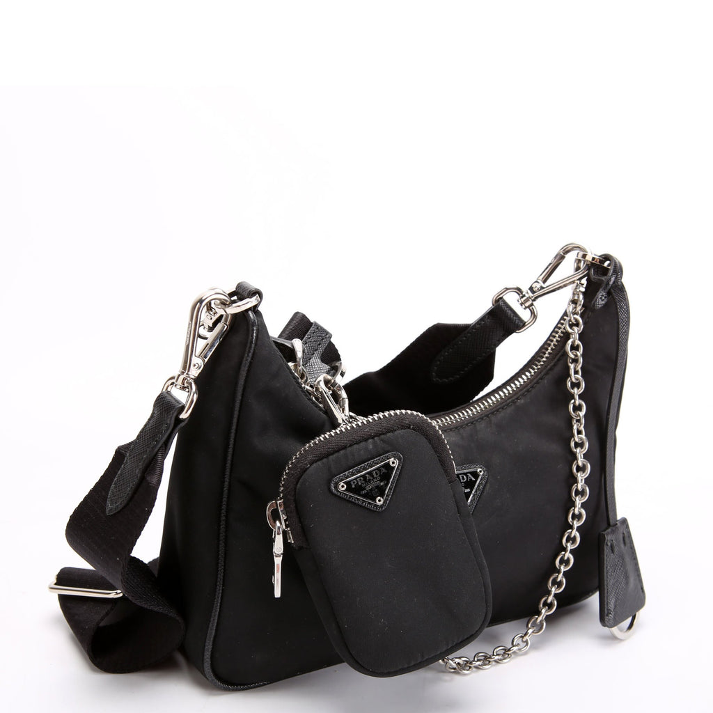 Prada 1BH204 Nylon Re-Edition 2005 Shoulder Bag Black/Silver