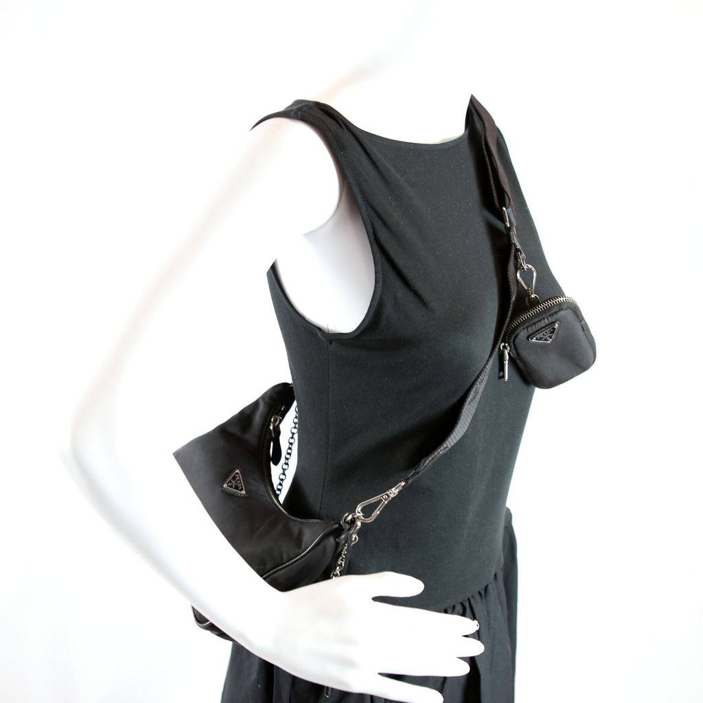 Prada 1BH204 Nylon Re-Edition 2005 Shoulder Bag Black/Silver