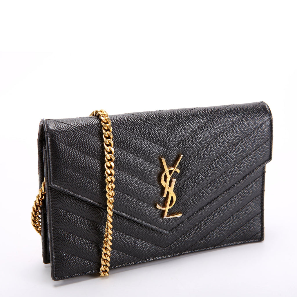 SAINT LAURENT Envelope Chain Wallet 393953 Black