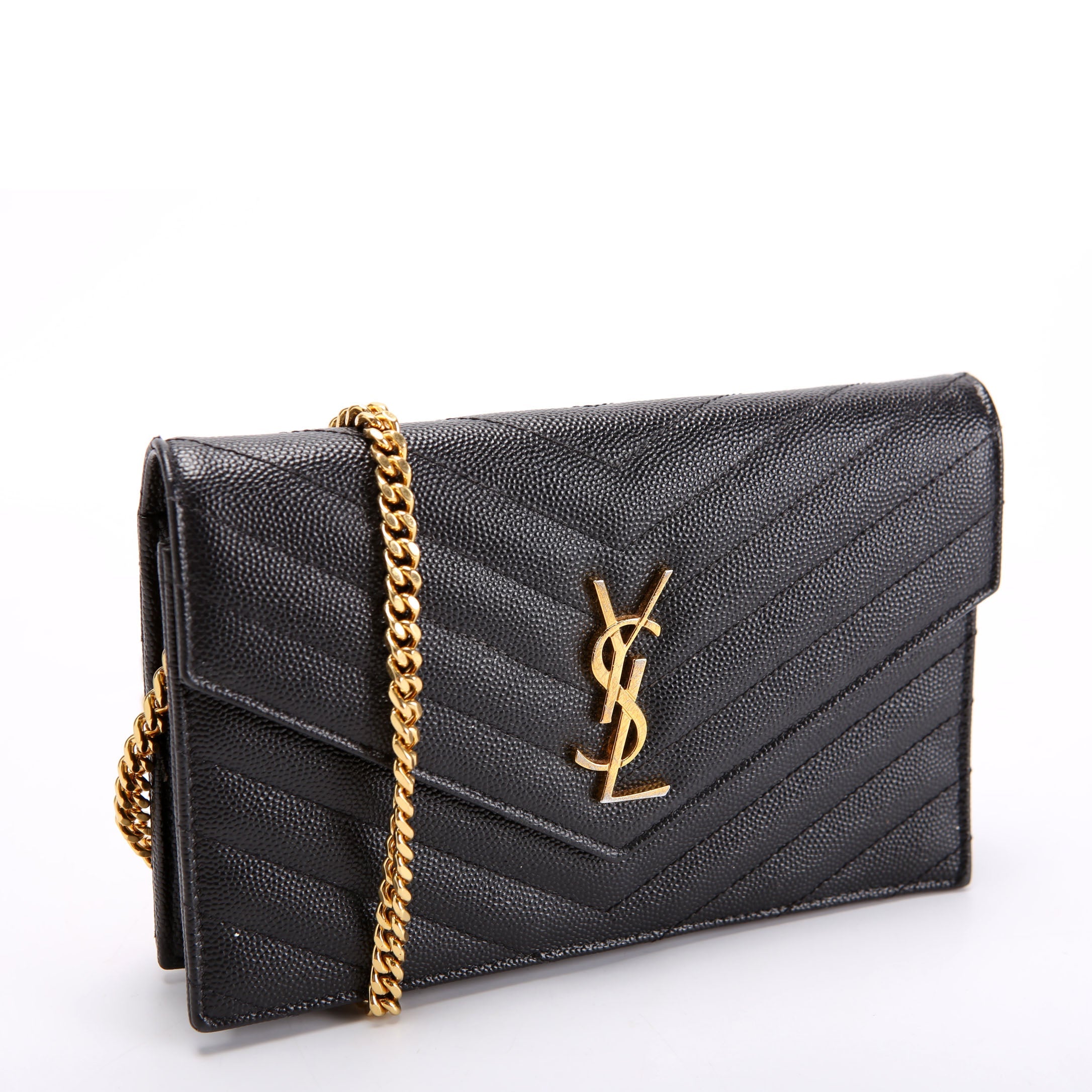 SAINT LAURENT Envelope Chain Wallet 393953 Black