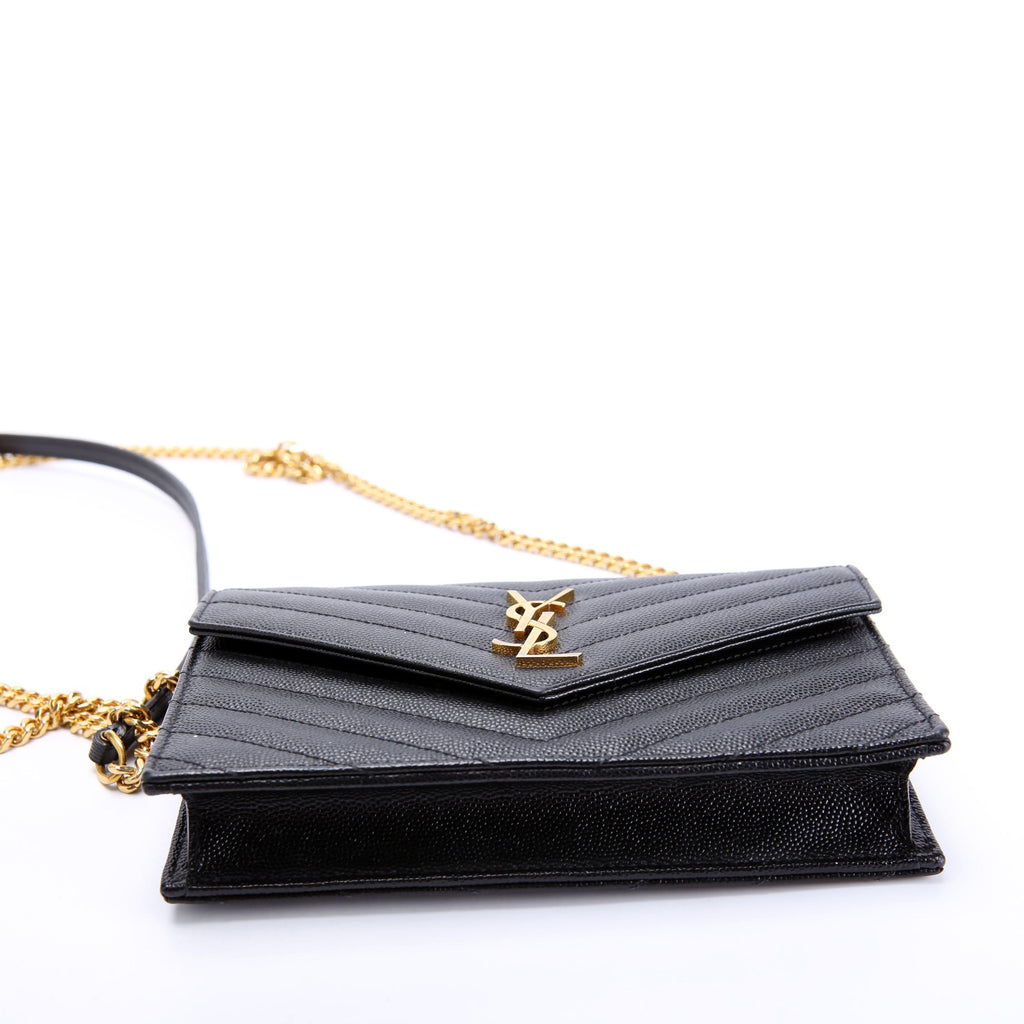 SAINT LAURENT Envelope Chain Wallet 393953 Black