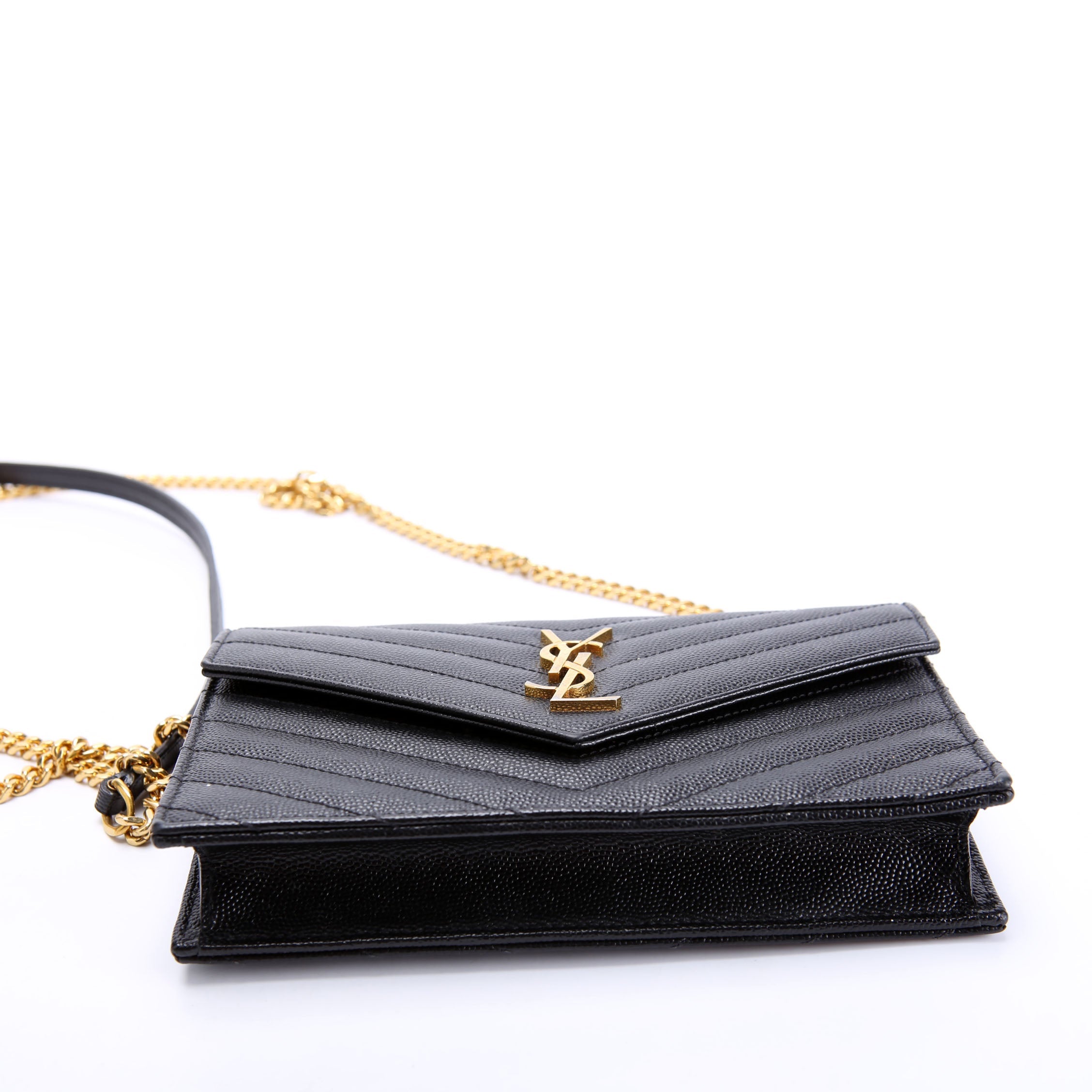 SAINT LAURENT Envelope Chain Wallet 393953 Black
