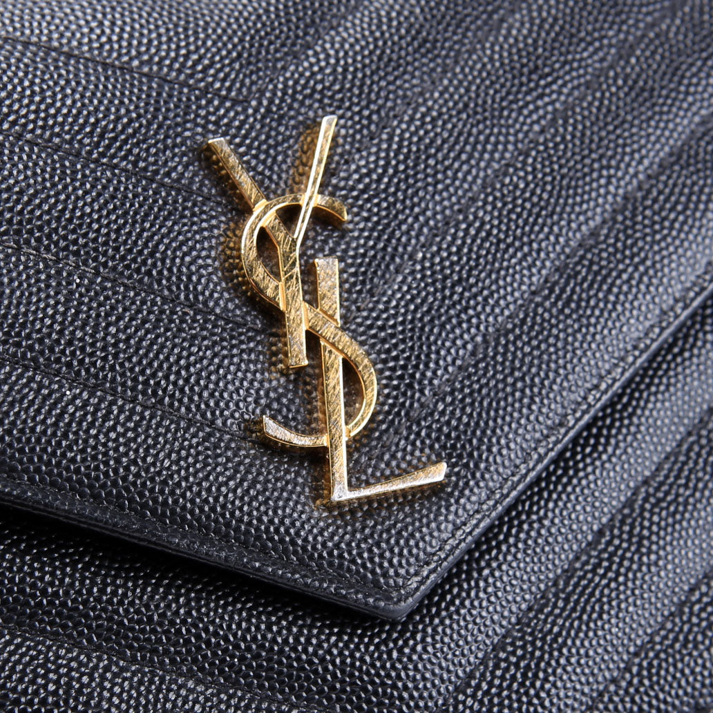 SAINT LAURENT Envelope Chain Wallet 393953 Black