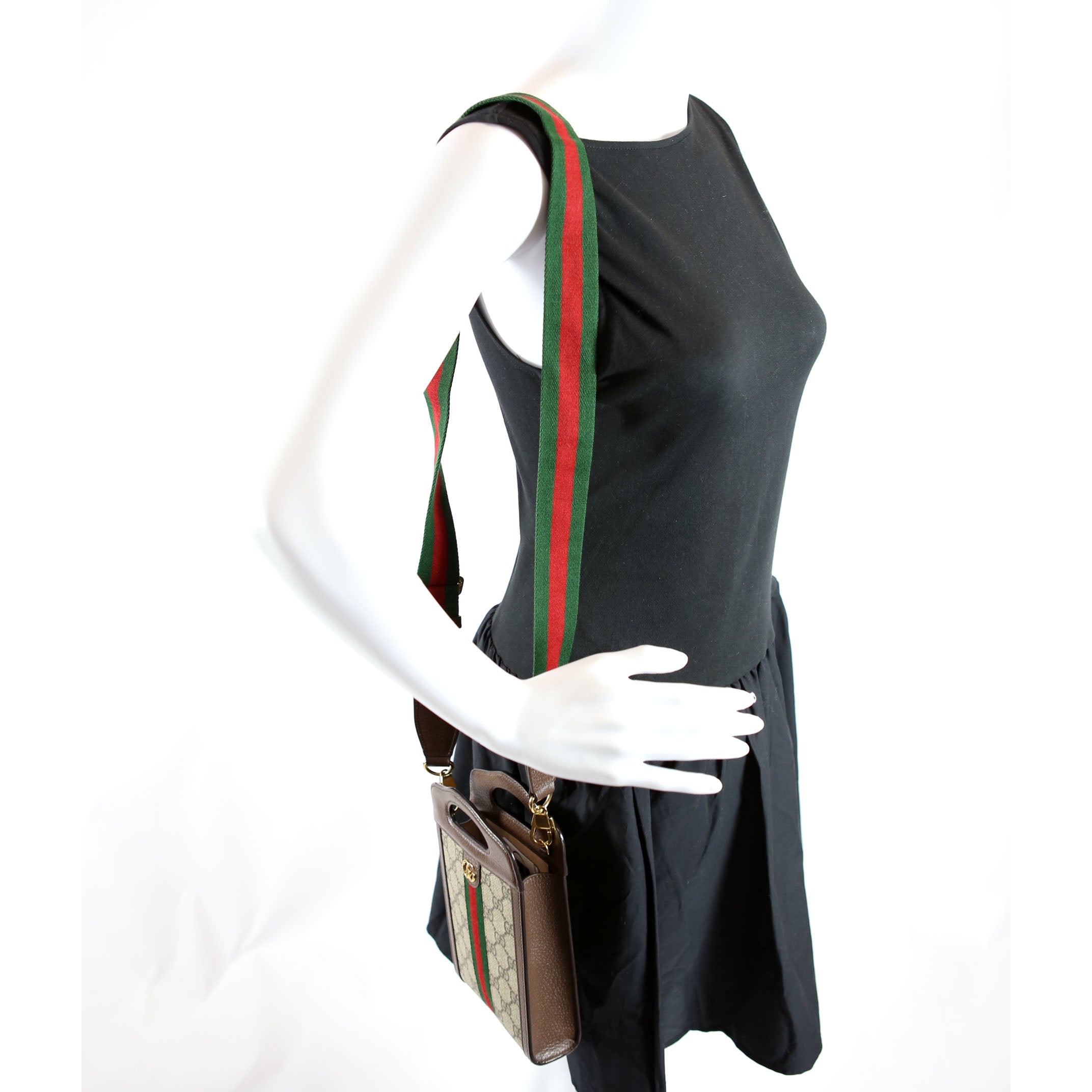 Gucci 699770 GG Supreme Ophidia Mini Top Handle Brown/Beige/Green/Red