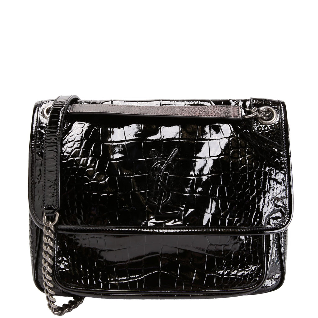 Niki Medium Crocodile Embossed Patent 548942 Black