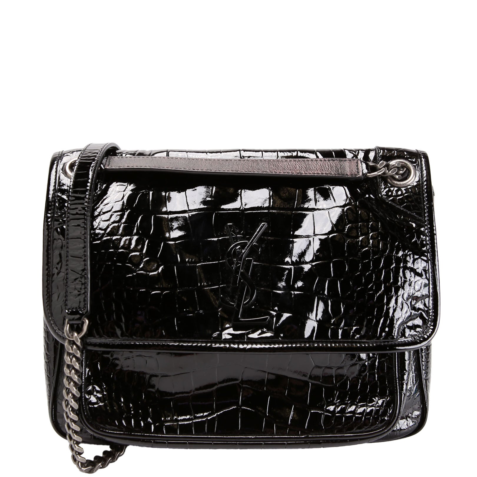 Niki Medium Crocodile Embossed Patent 548942 Black