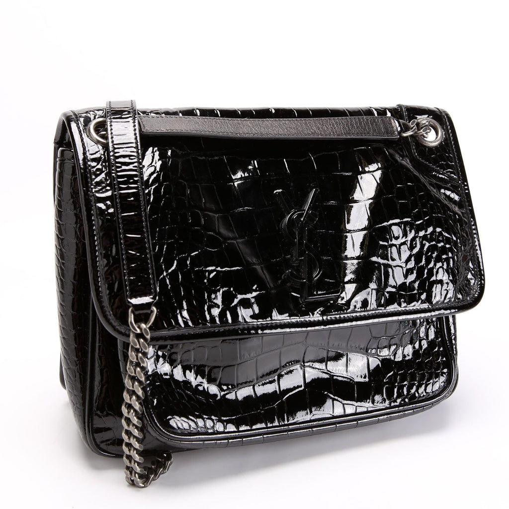 Niki Medium Crocodile Embossed Patent 548942 Black