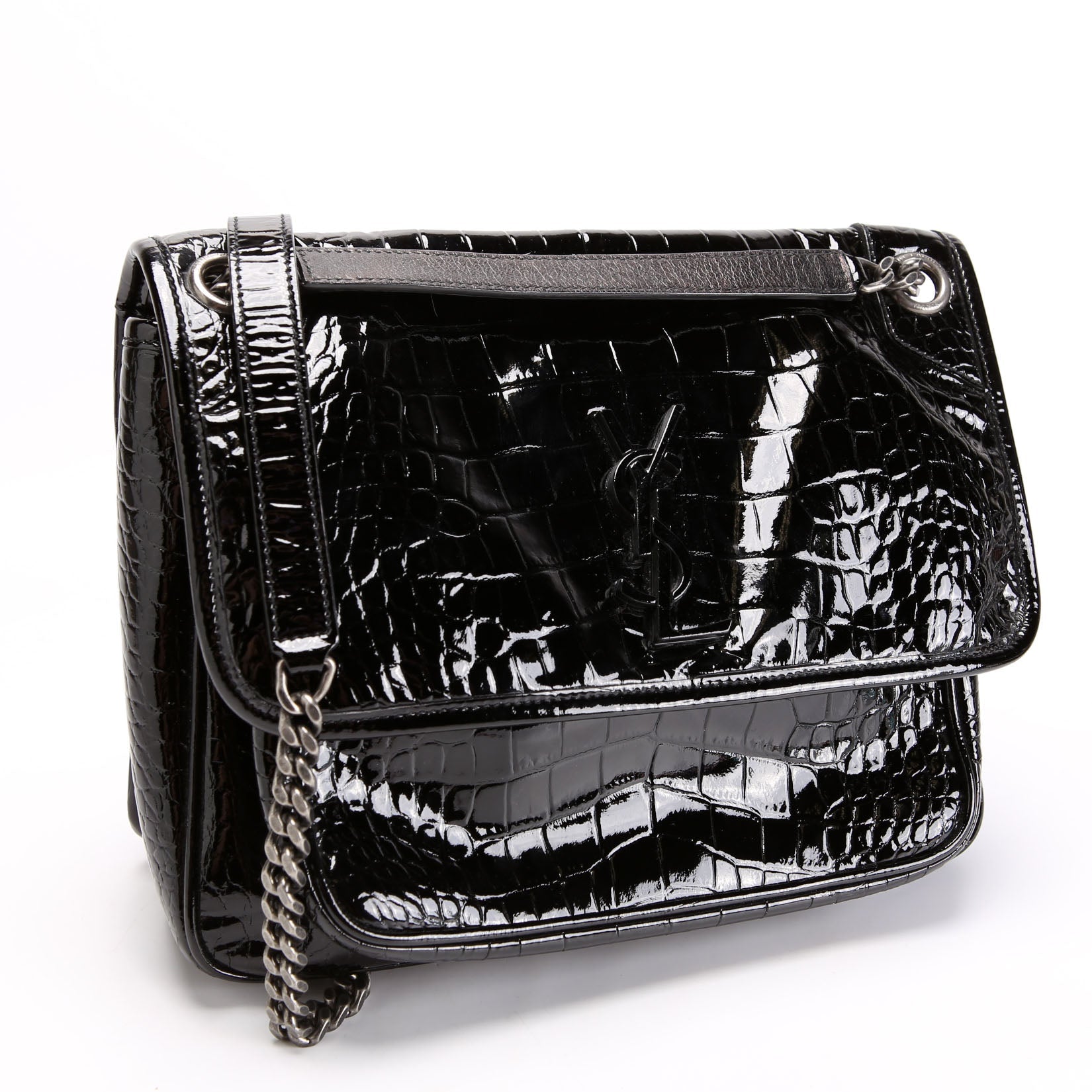 Niki Medium Crocodile Embossed Patent 548942 Black