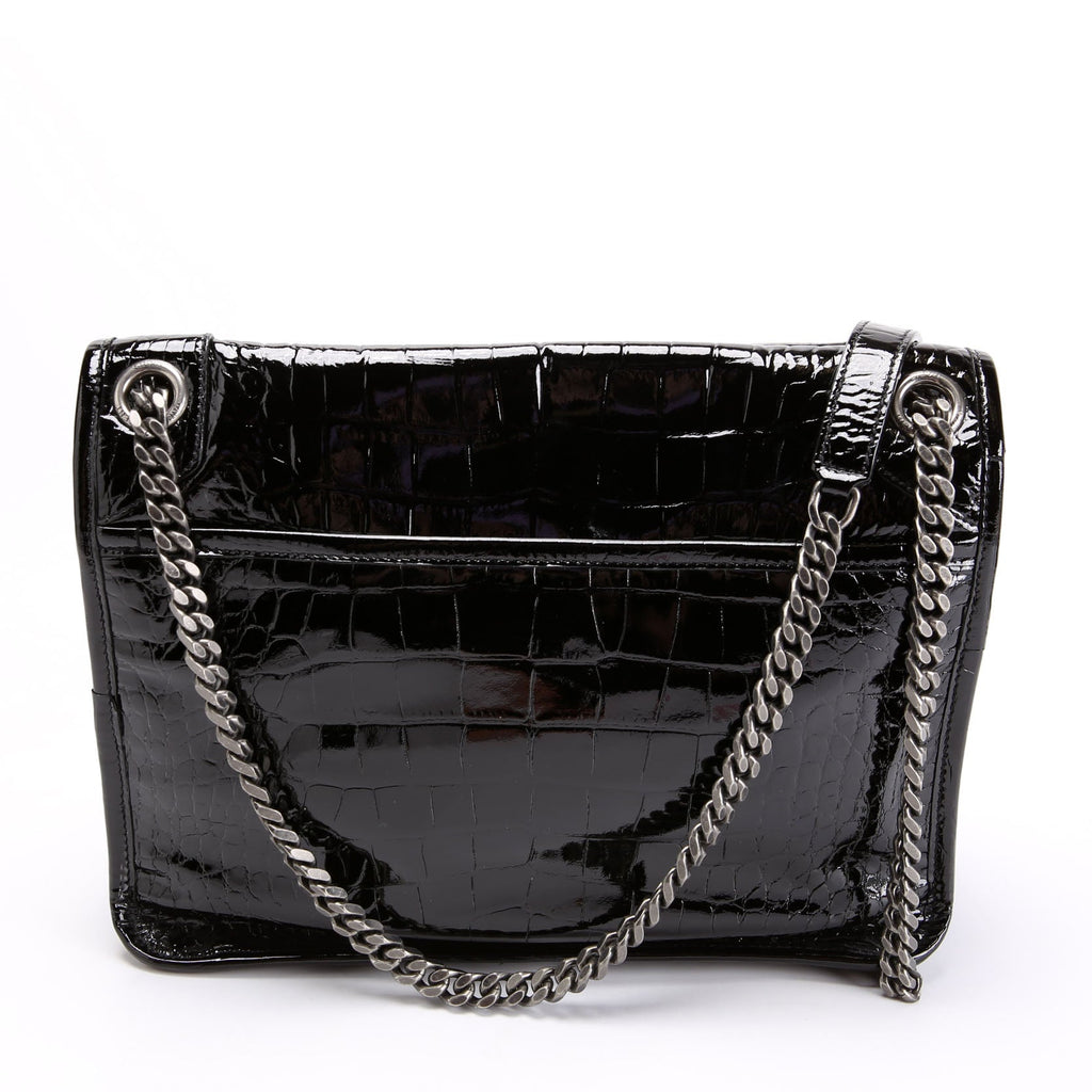Niki Medium Crocodile Embossed Patent 548942 Black