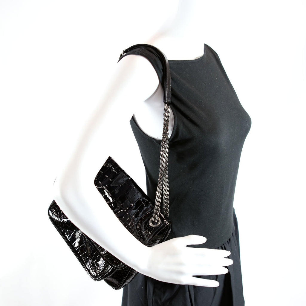 Niki Medium Crocodile Embossed Patent 548942 Black