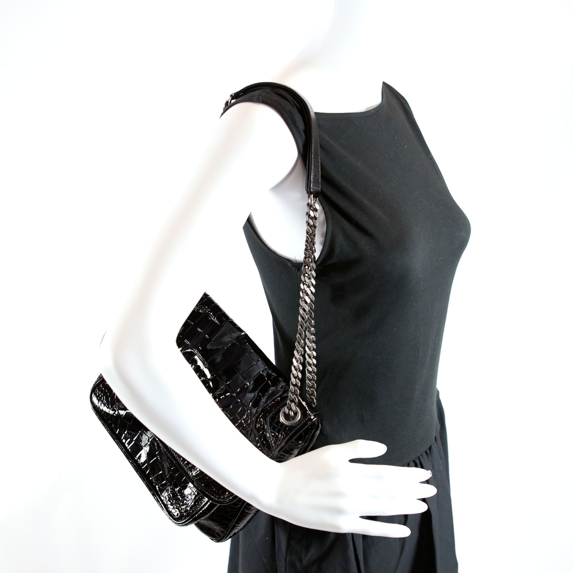 Niki Medium Crocodile Embossed Patent 548942 Black