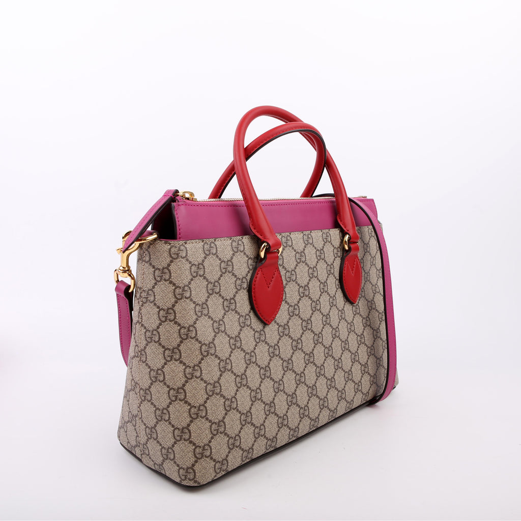 409534 GG Supreme Small Zip Tote Pink/Red
