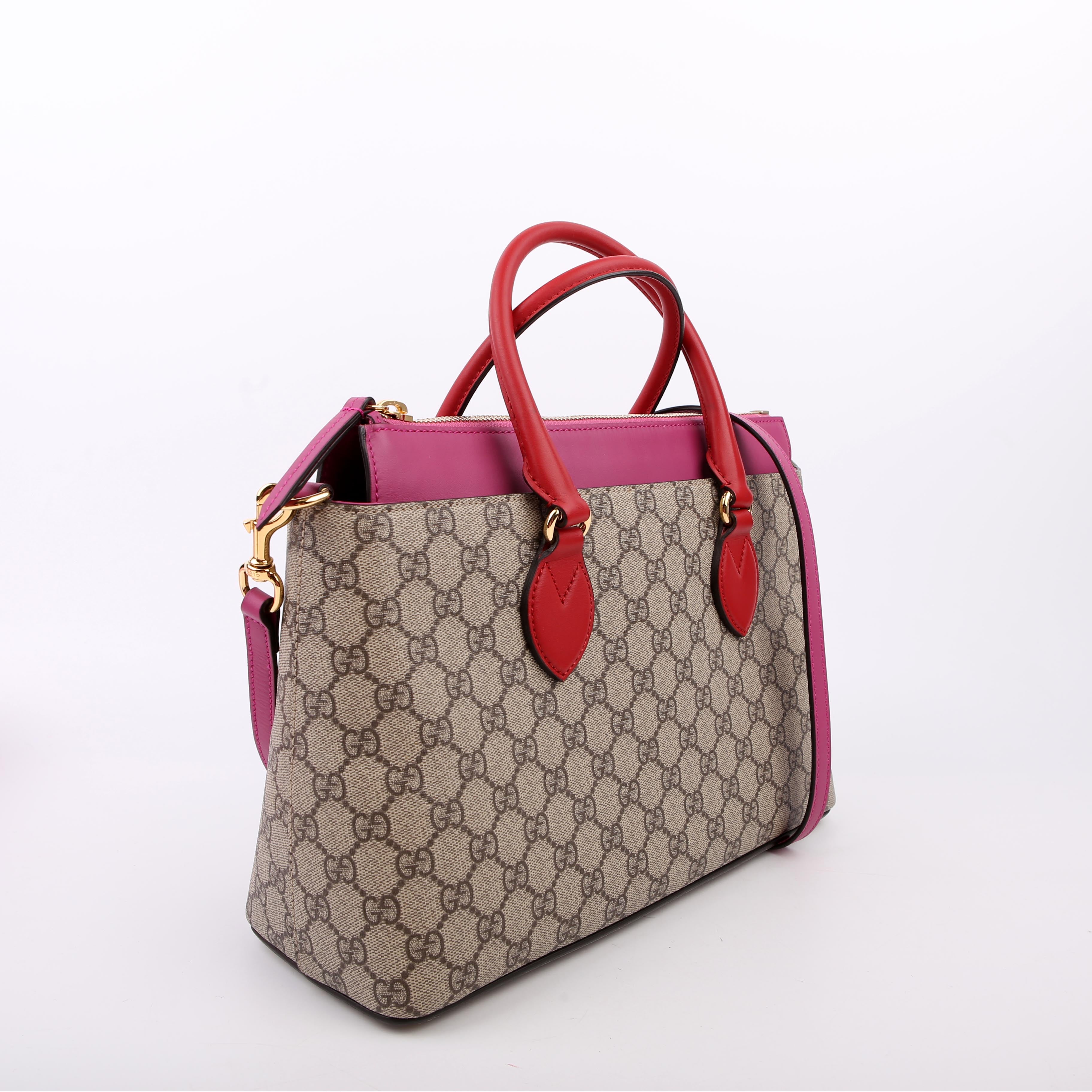 409534 GG Supreme Small Zip Tote Pink/Red