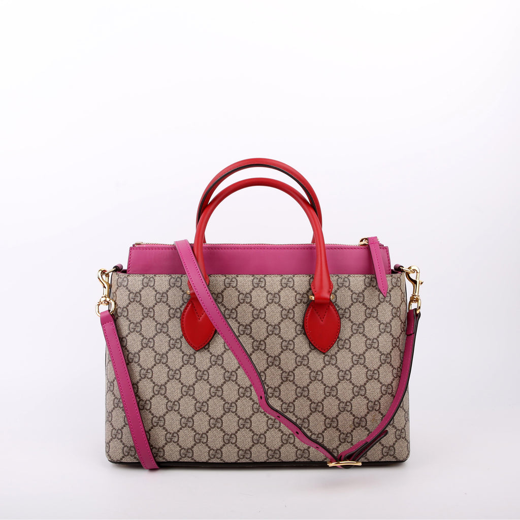 409534 GG Supreme Small Zip Tote Pink/Red