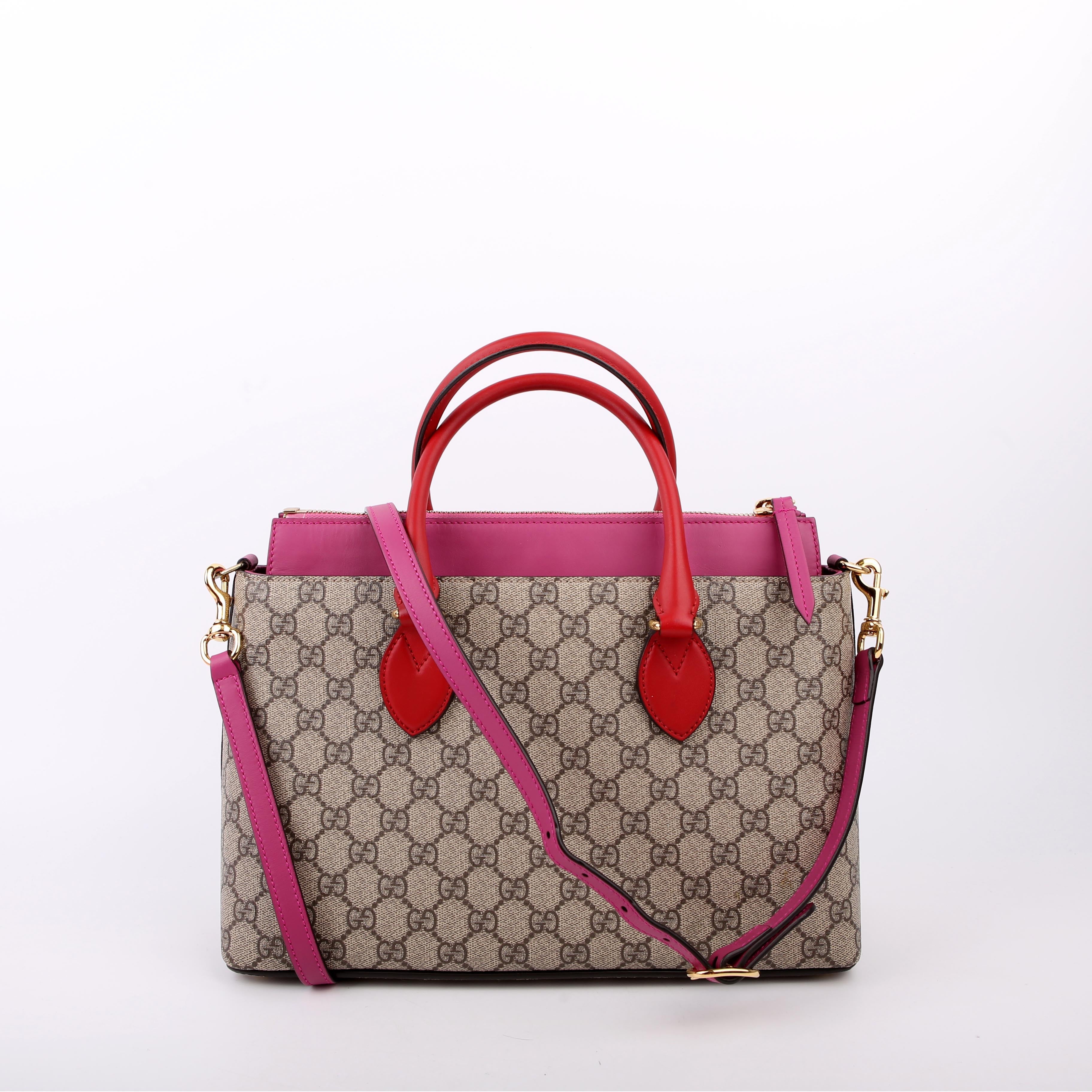 409534 GG Supreme Small Zip Tote Pink/Red