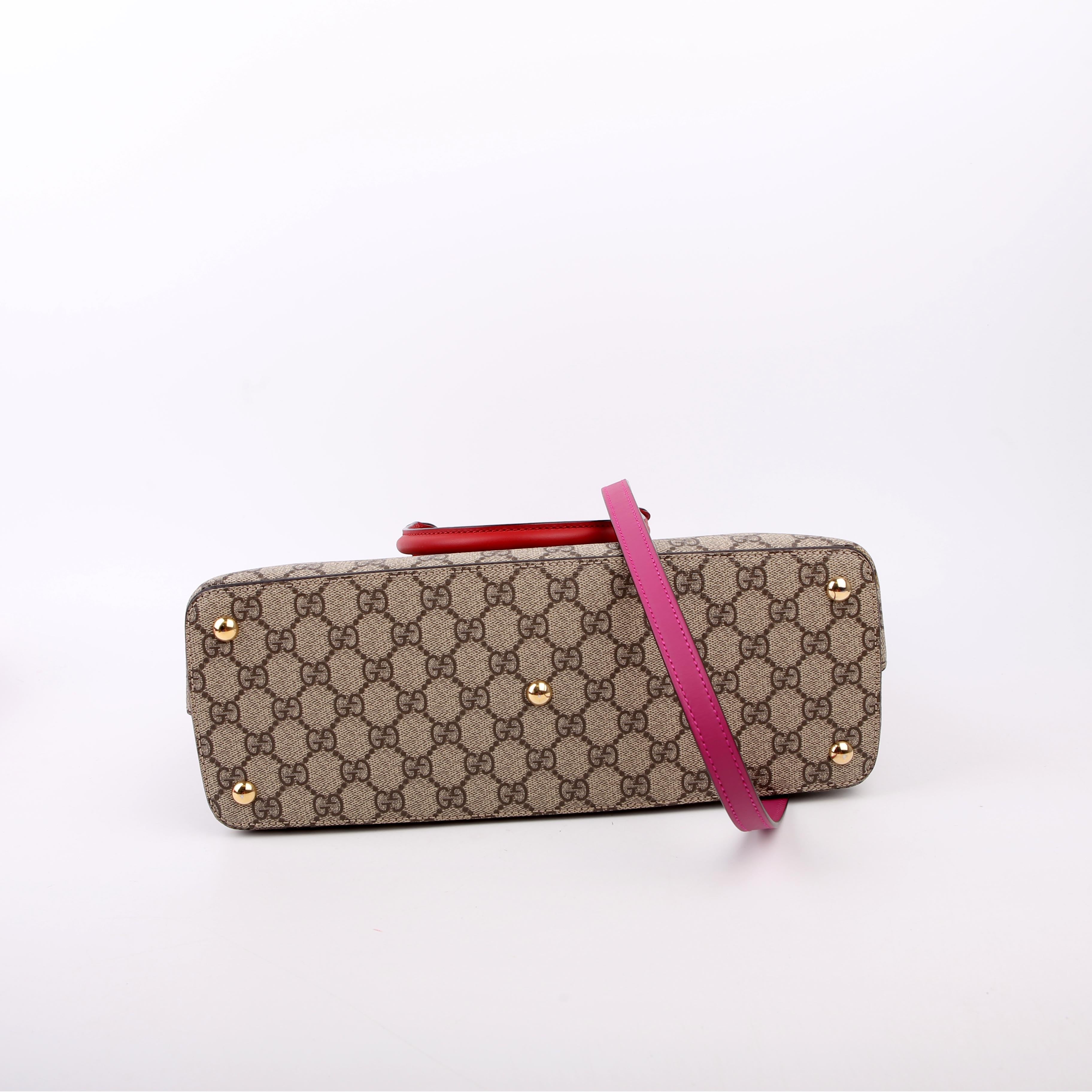 409534 GG Supreme Small Zip Tote Pink/Red