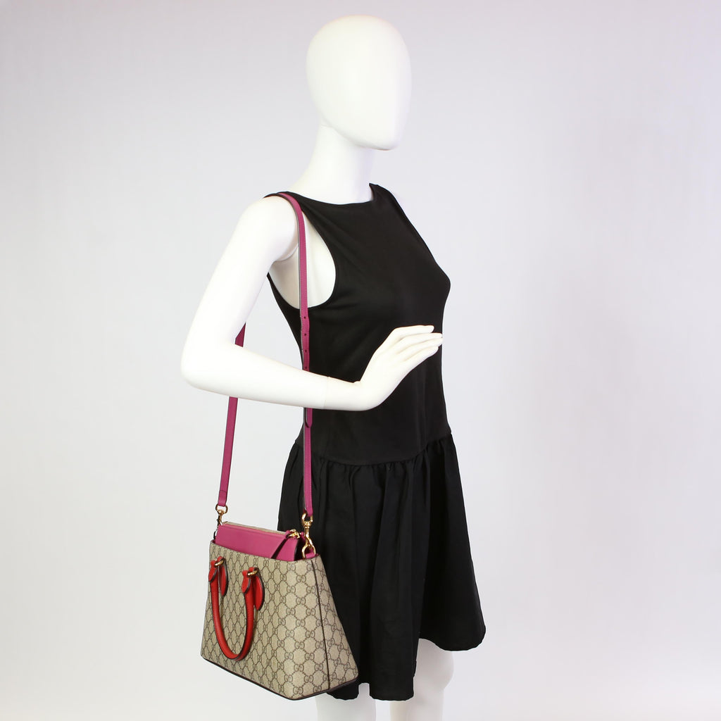 409534 GG Supreme Small Zip Tote Pink/Red