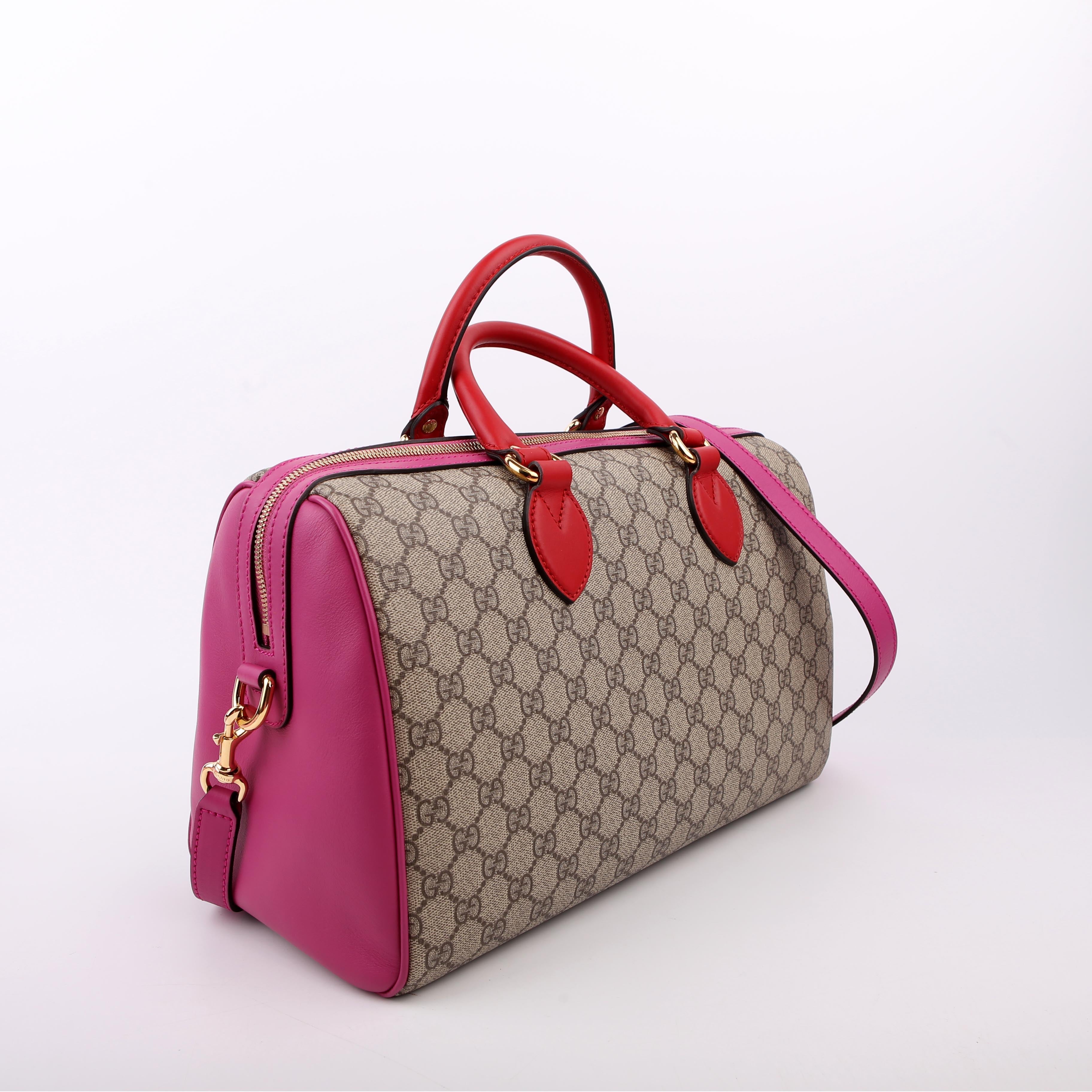 409527 GG Supreme Boston Bag Large Pink/Red