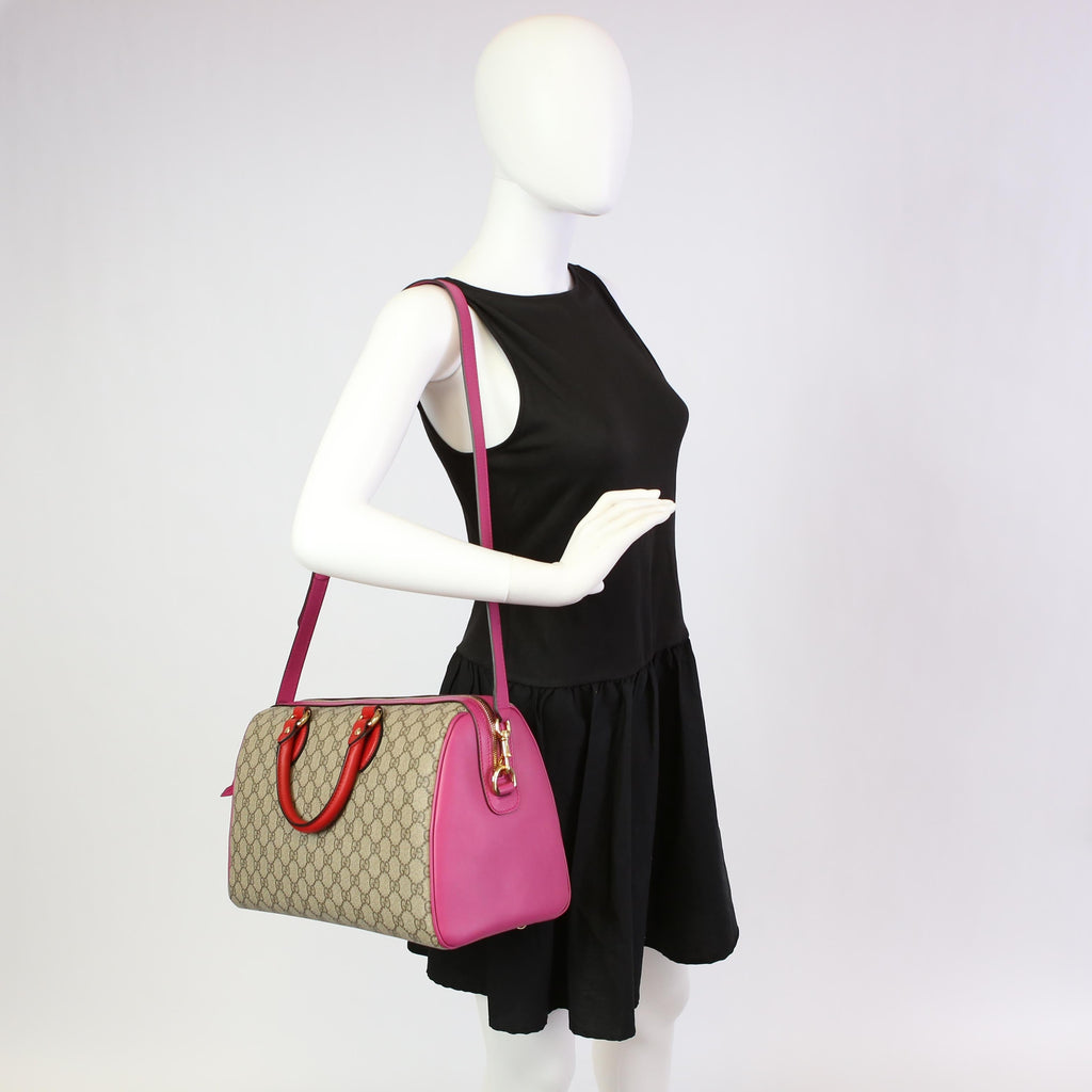 409527 GG Supreme Boston Bag Large Pink/Red
