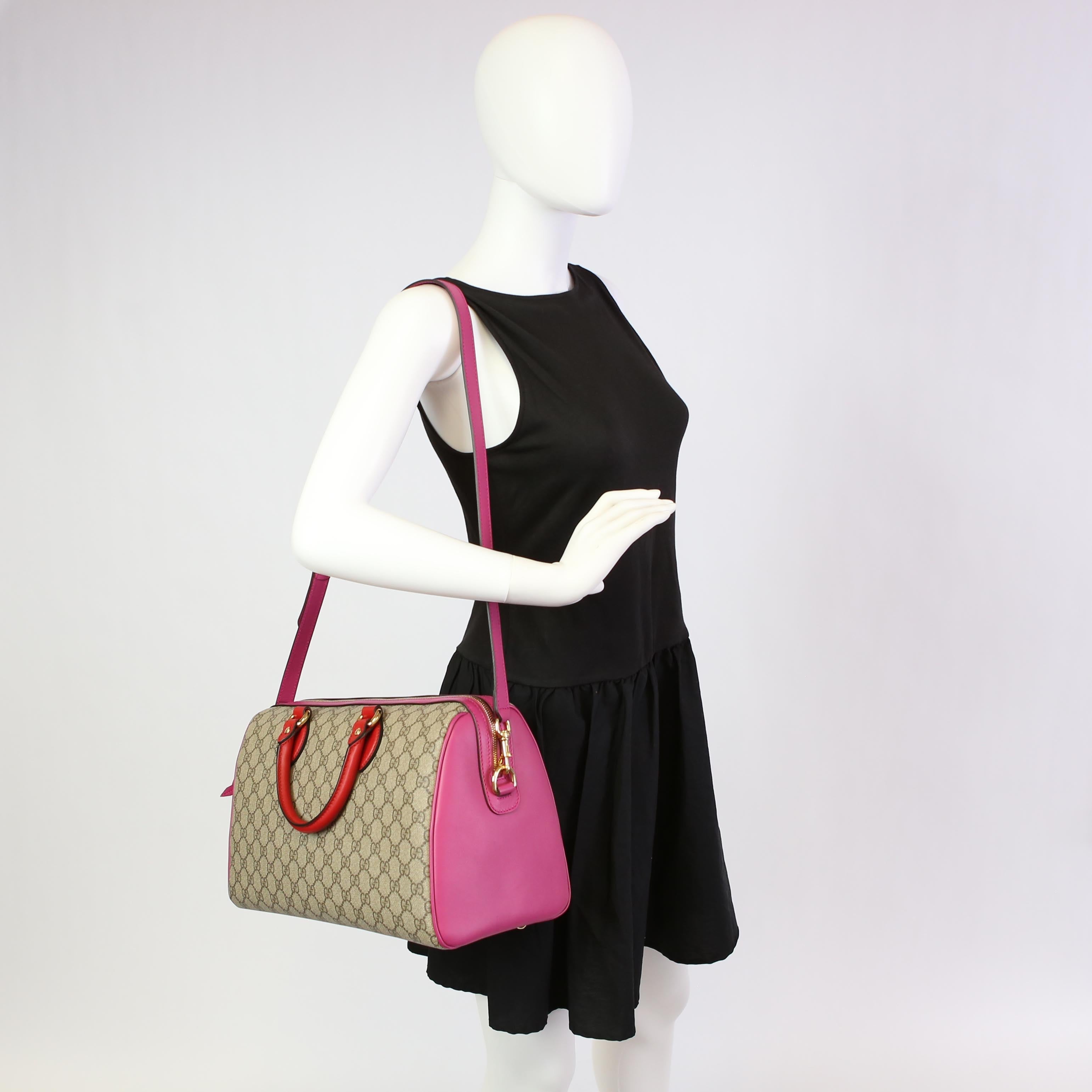 409527 GG Supreme Boston Bag Large Pink/Red