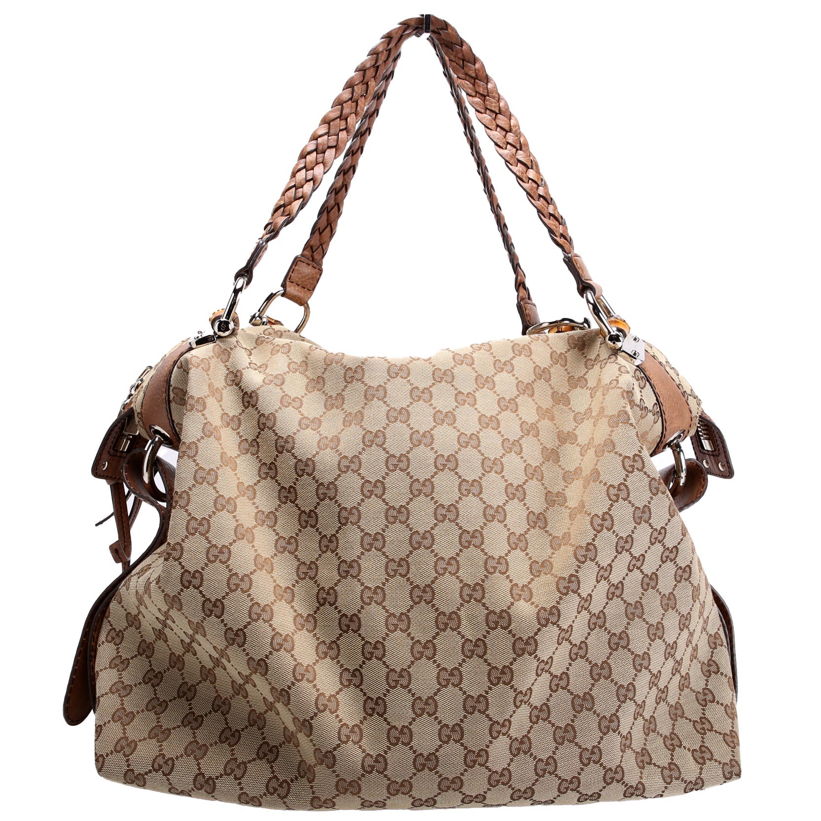 232927 Bamboo Car Large GG Canvas Shoulder Bag Brown