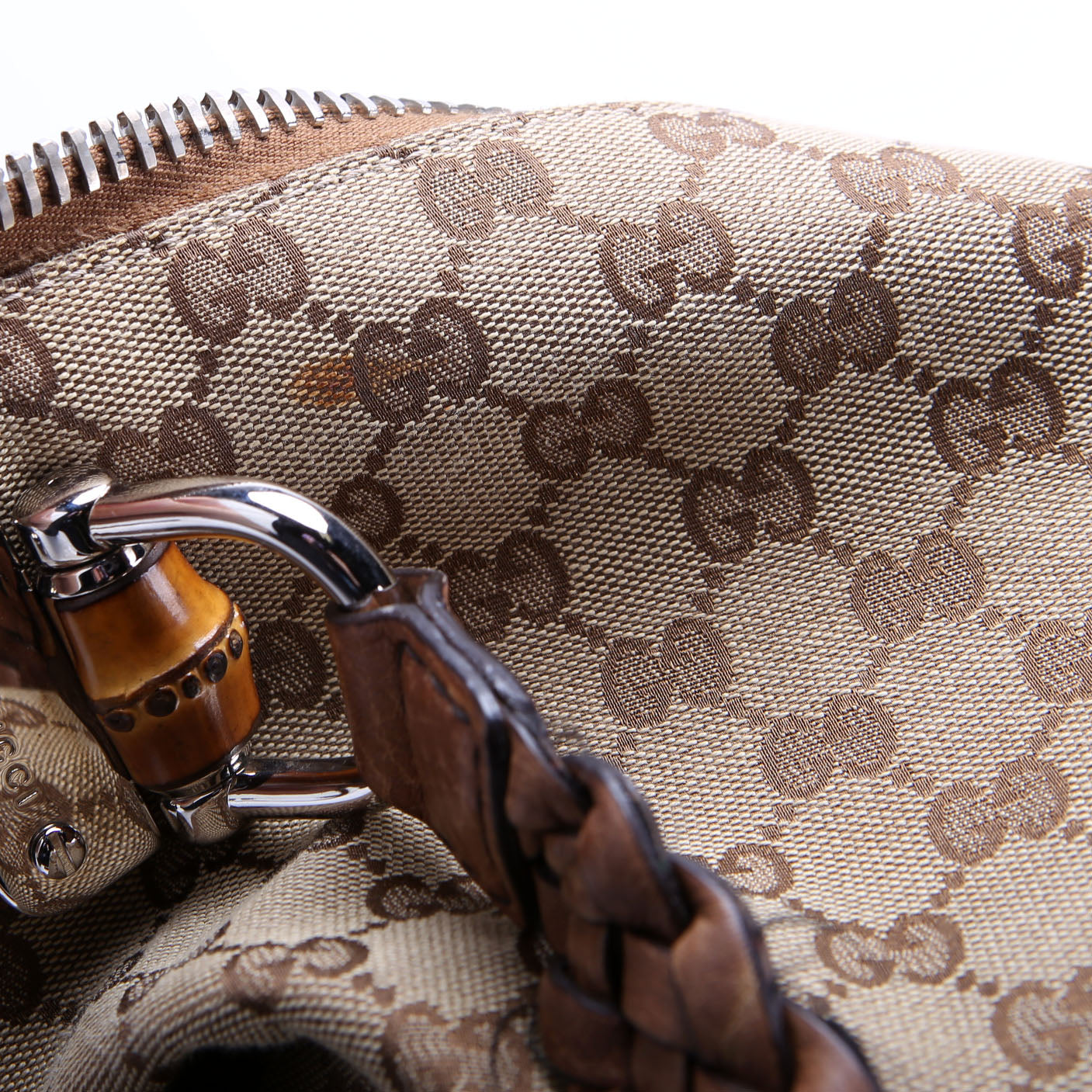 232927 Bamboo Car Large GG Canvas Shoulder Bag Brown