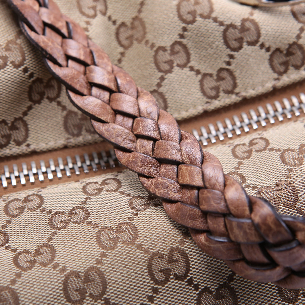 232927 Bamboo Car Large GG Canvas Shoulder Bag Brown