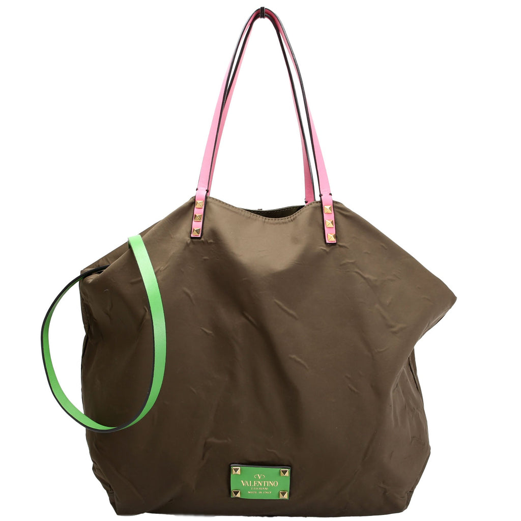 Rockstud Open Reverisble Nylon Tote Green/Multicolor