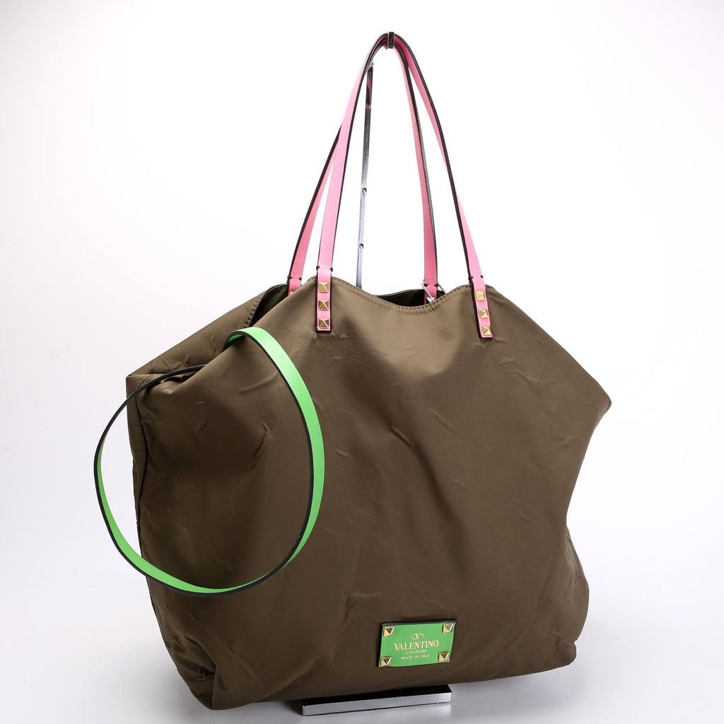 Rockstud Open Reverisble Nylon Tote Green/Multicolor