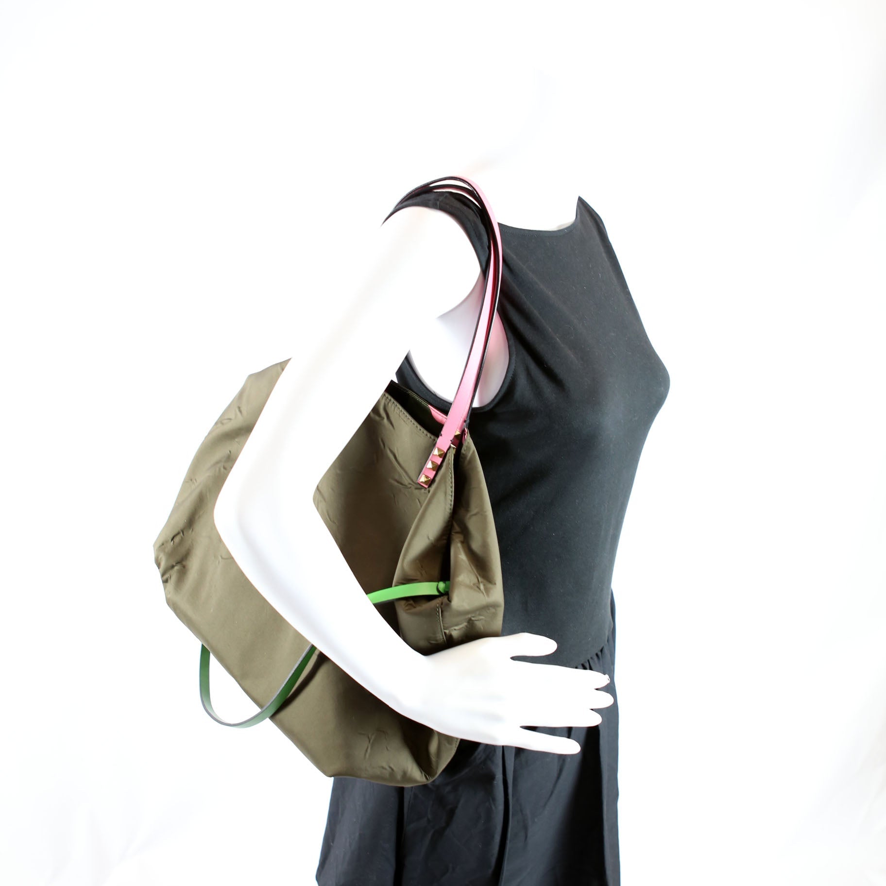 Rockstud Open Reverisble Nylon Tote Green/Multicolor