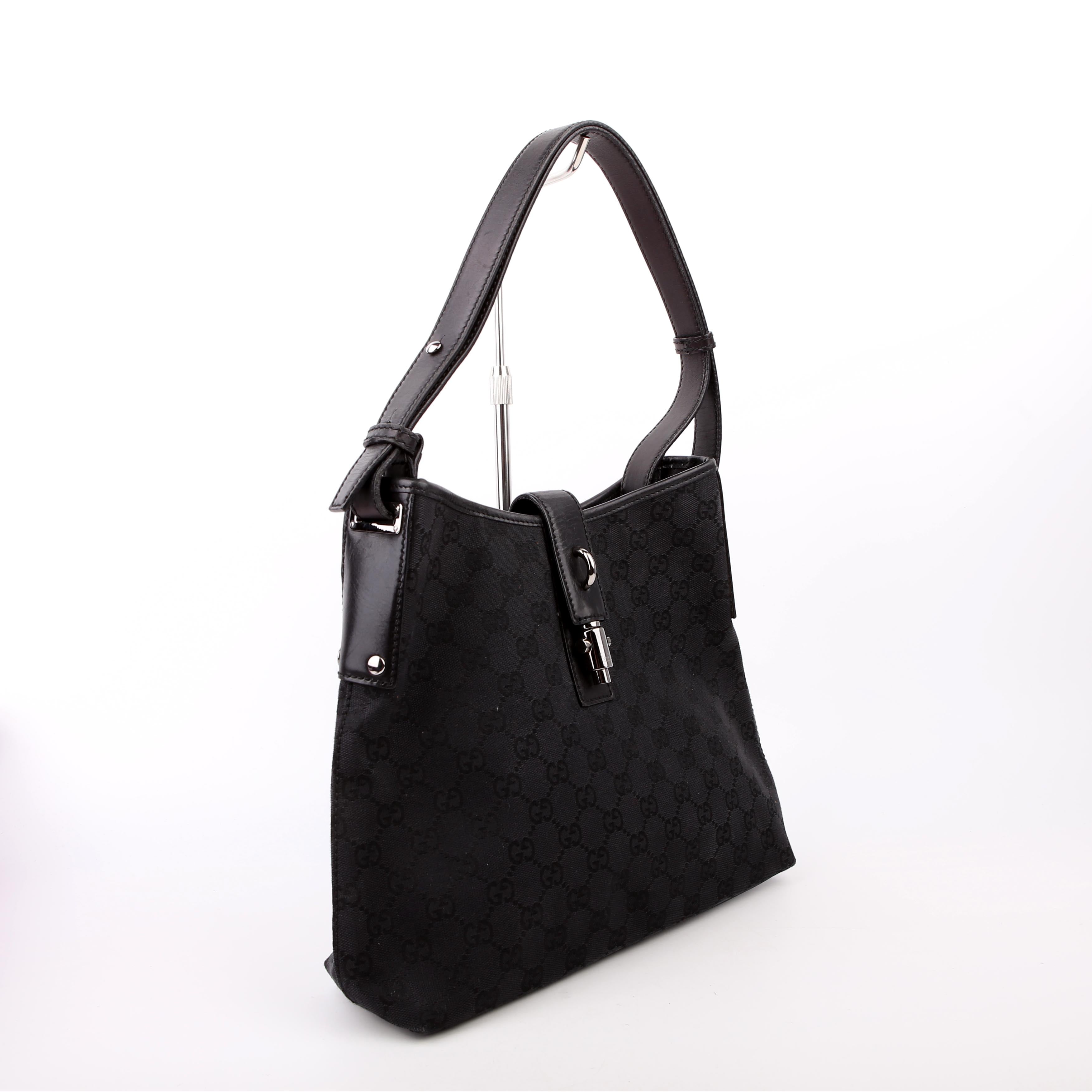 110291 Jackie GG Canvas Hobo Black