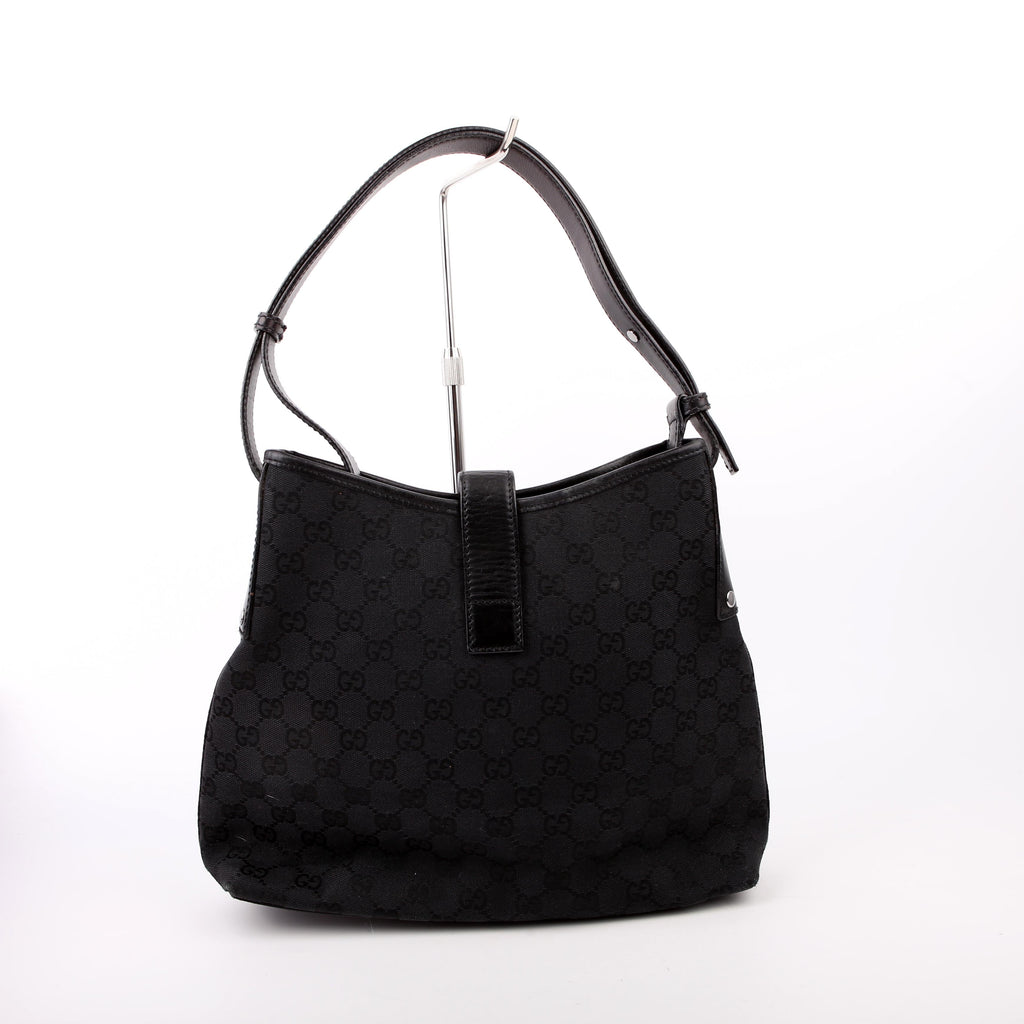 110291 Jackie GG Canvas Hobo Black