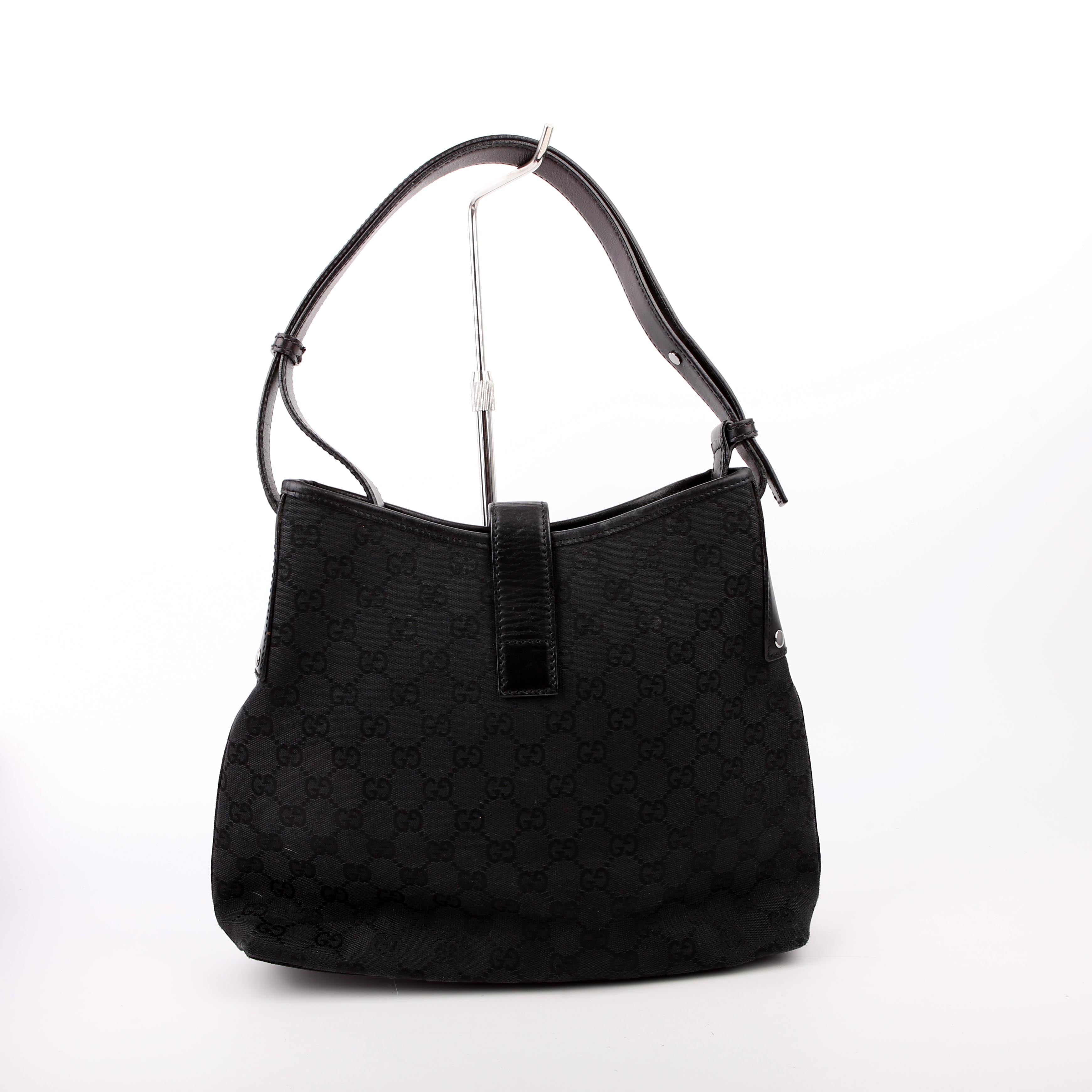 110291 Jackie GG Canvas Hobo Black