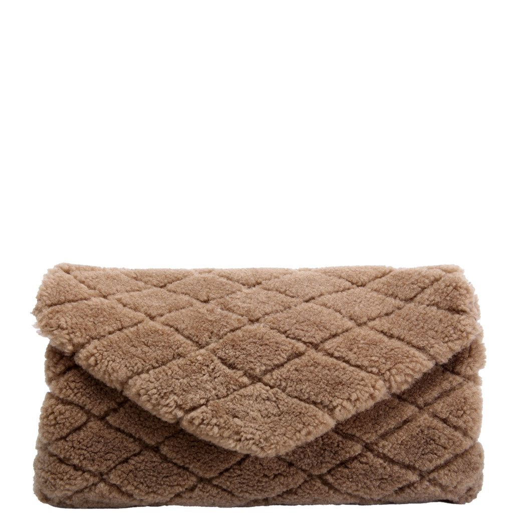 SAINT LAURENT Shearling Sade Puffer Envelope Clutch 655004 Brown