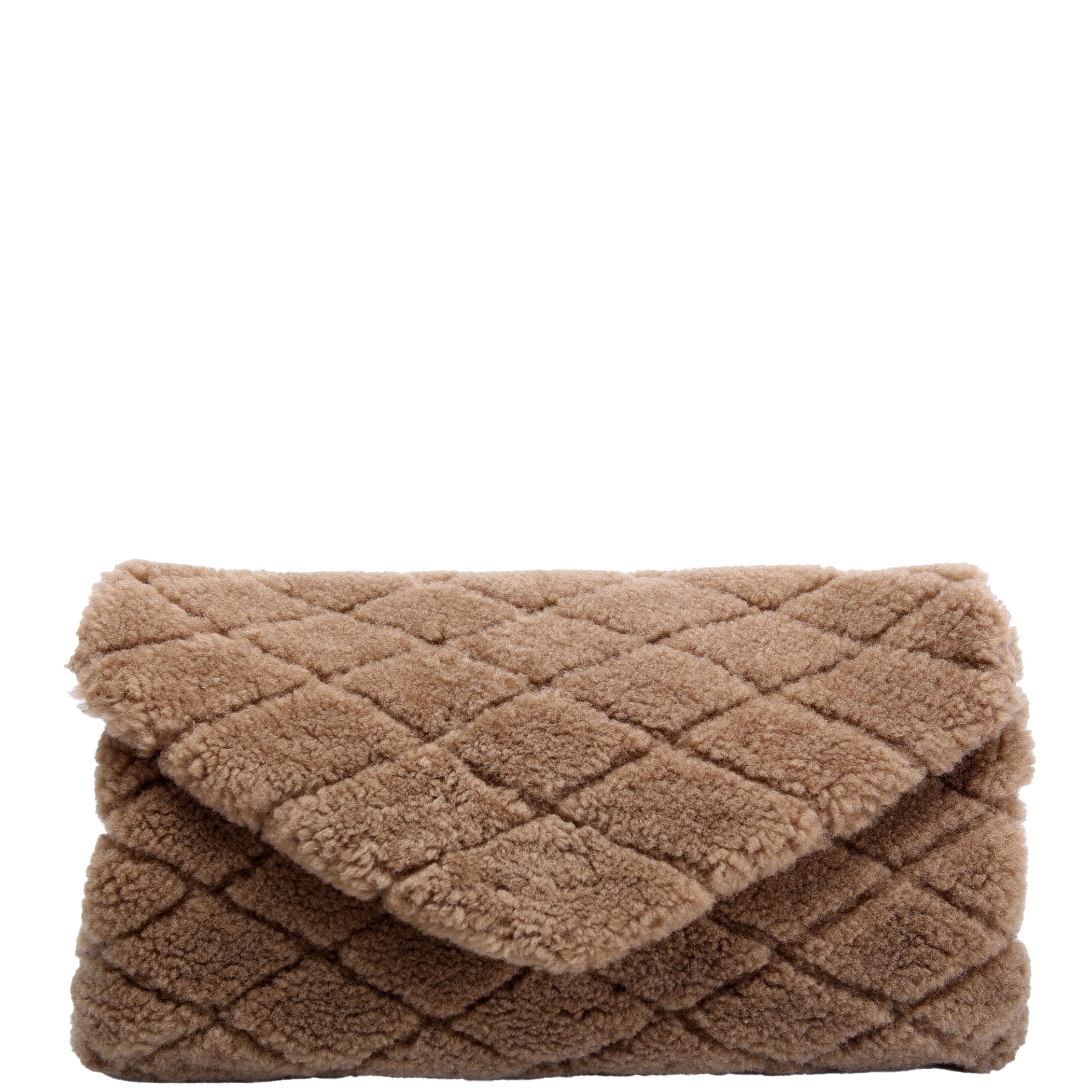 SAINT LAURENT Shearling Sade Puffer Envelope Clutch 655004 Brown