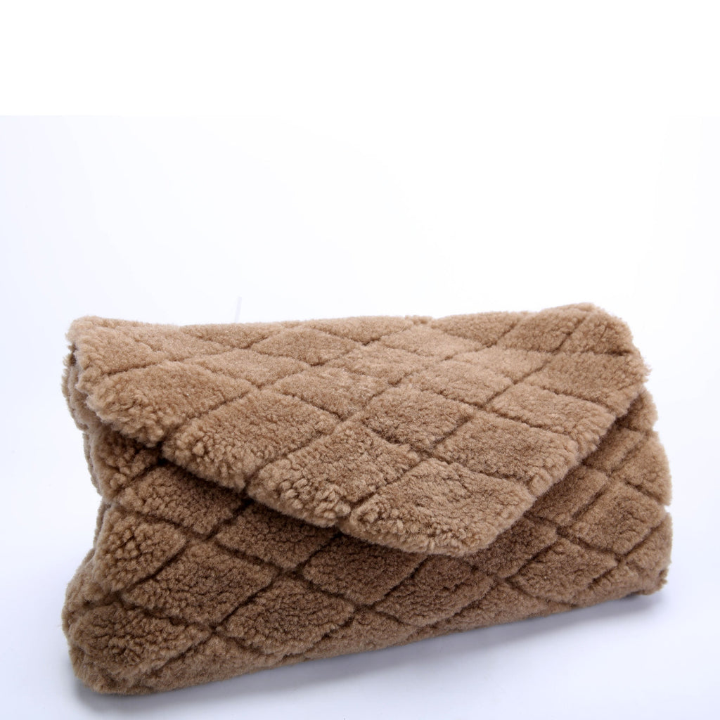 SAINT LAURENT Shearling Sade Puffer Envelope Clutch 655004 Brown
