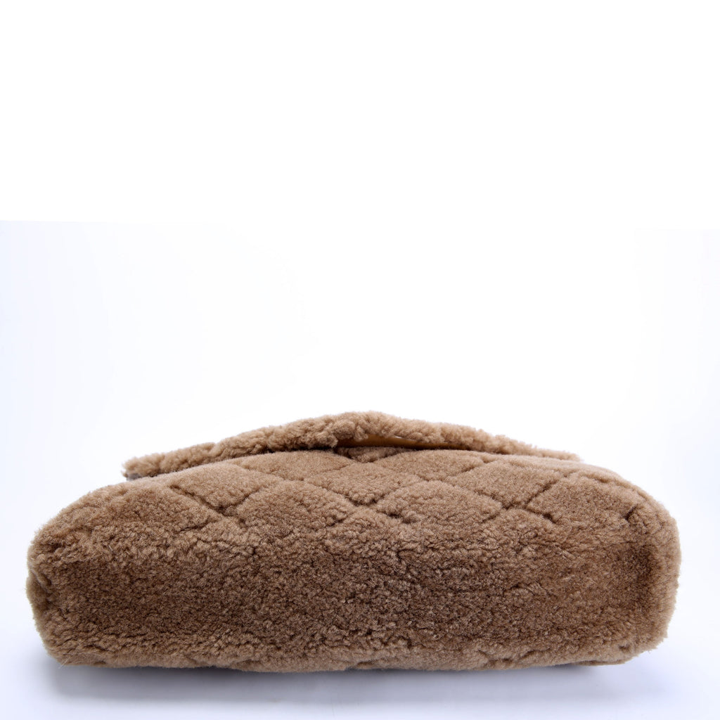SAINT LAURENT Shearling Sade Puffer Envelope Clutch 655004 Brown